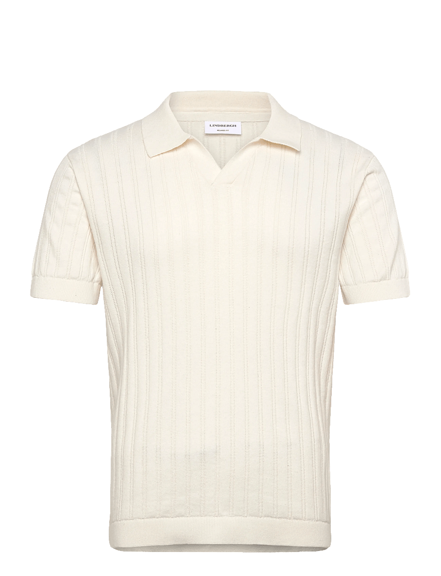 Lindbergh - Knitted S/S v-neck polo - gestrickte polohemden - off white - 0