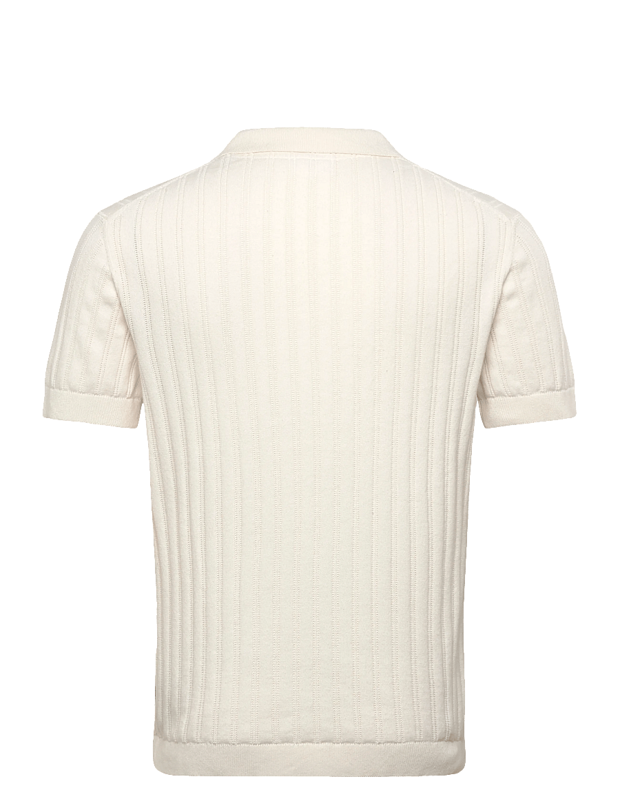 Lindbergh - Knitted S/S v-neck polo - gestrickte polohemden - off white - 1