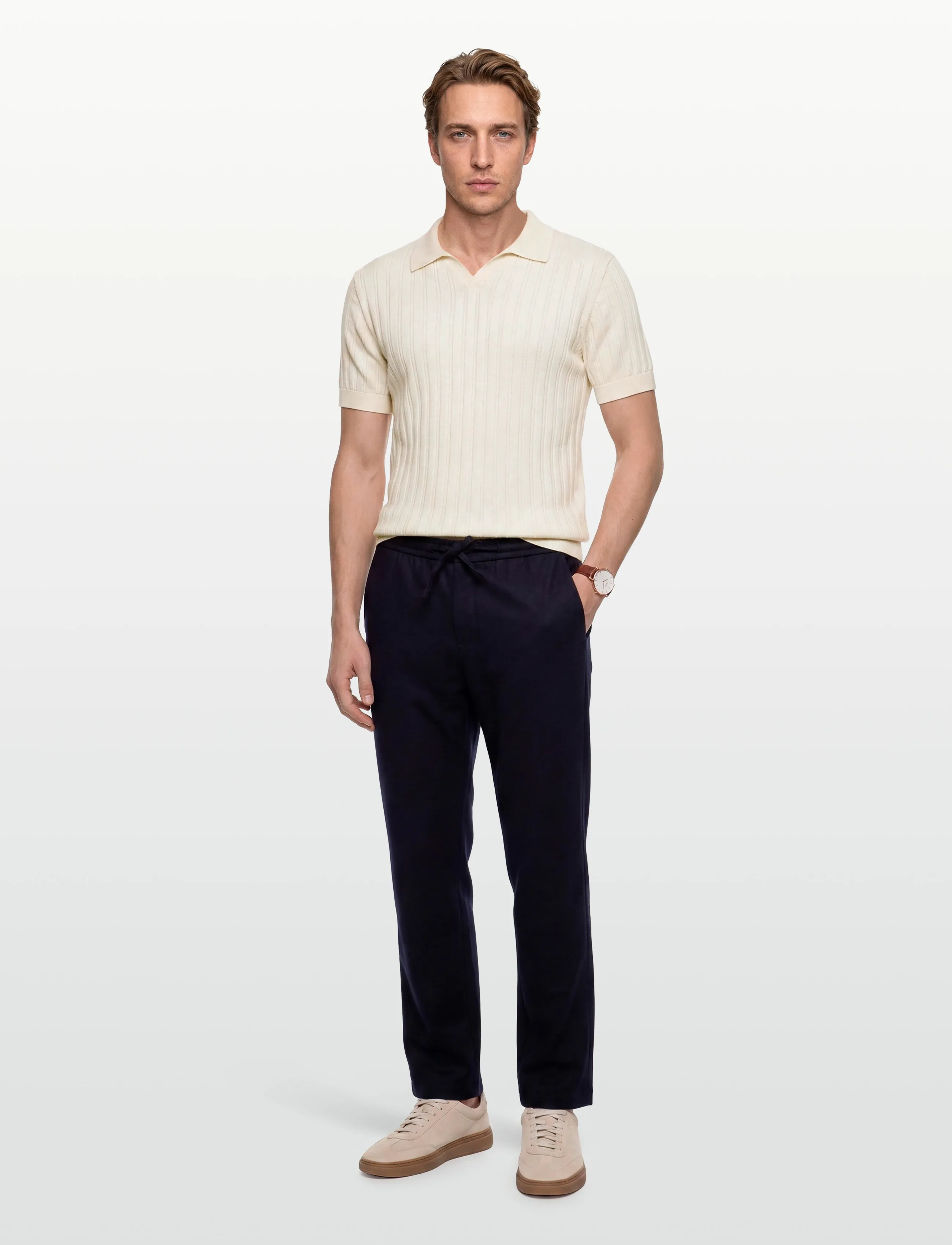 Knitted S/S V-Neck Polo