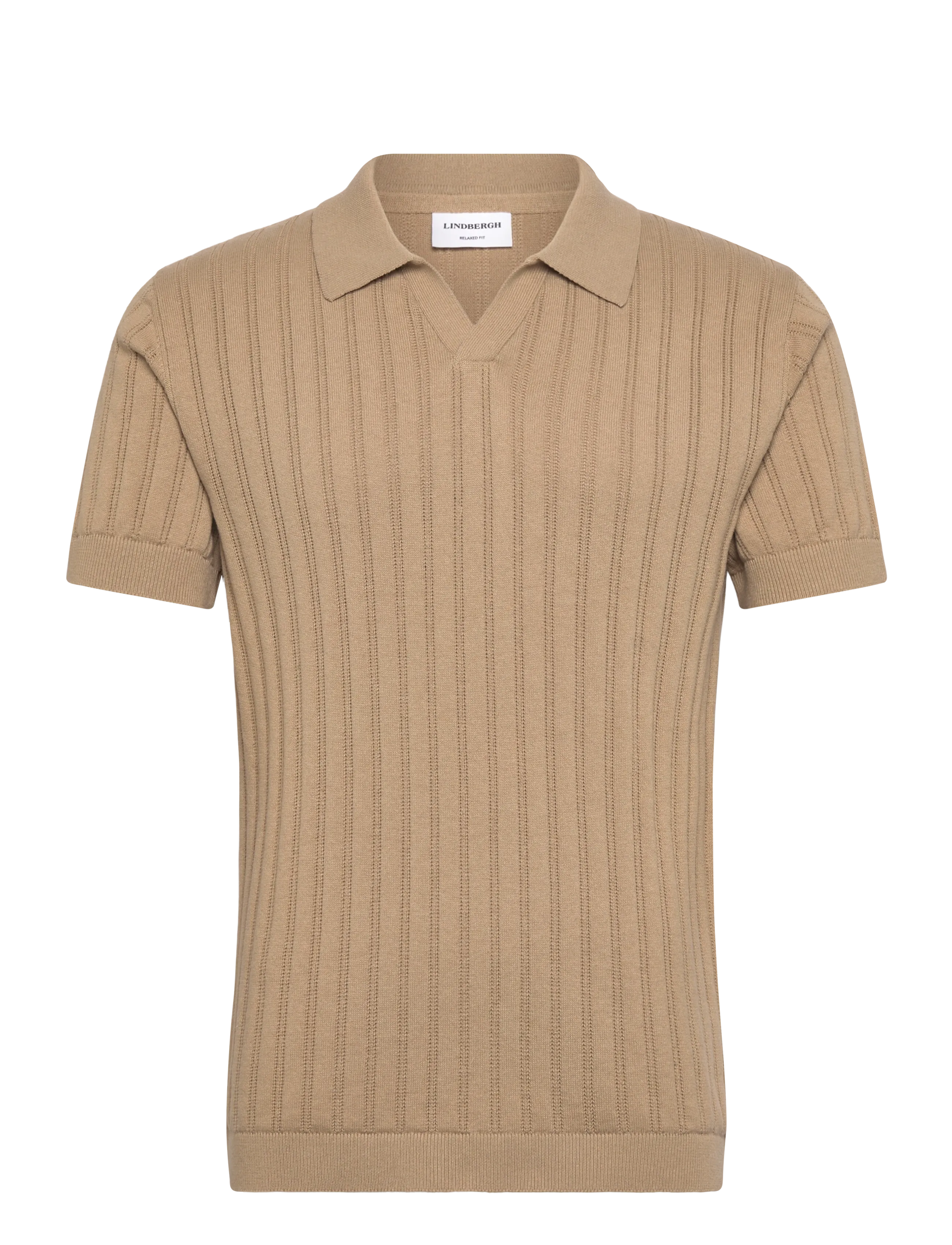 Lindbergh Knitted S/S v-neck polo - Lindbergh - SAND / beige