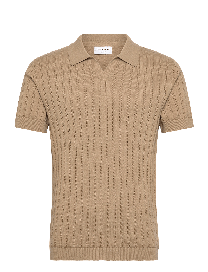 Lindbergh - Knitted S/S v-neck polo - kootud polosärgid - sand - 0
