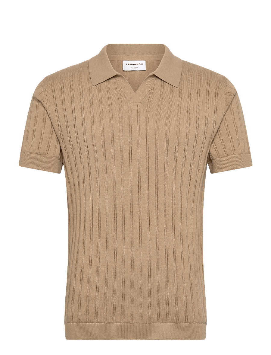 Lindbergh - Knitted S/S v-neck polo - gestrickte polohemden - sand - 0