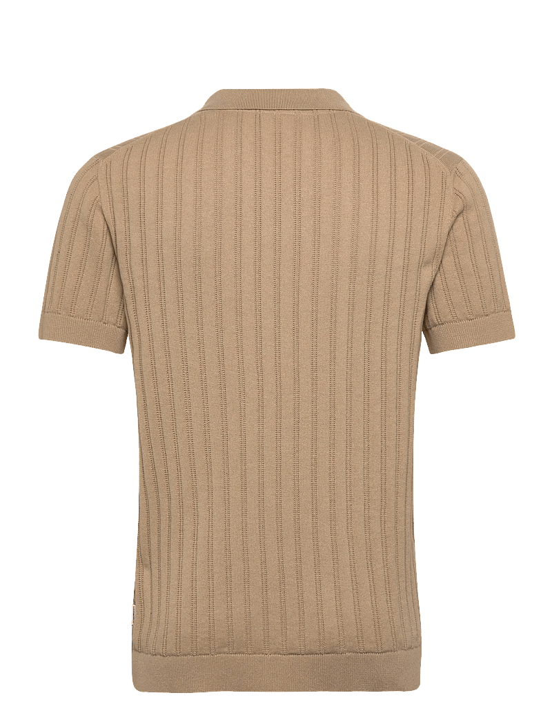 Lindbergh - Knitted S/S v-neck polo - kootud polosärgid - sand - 1