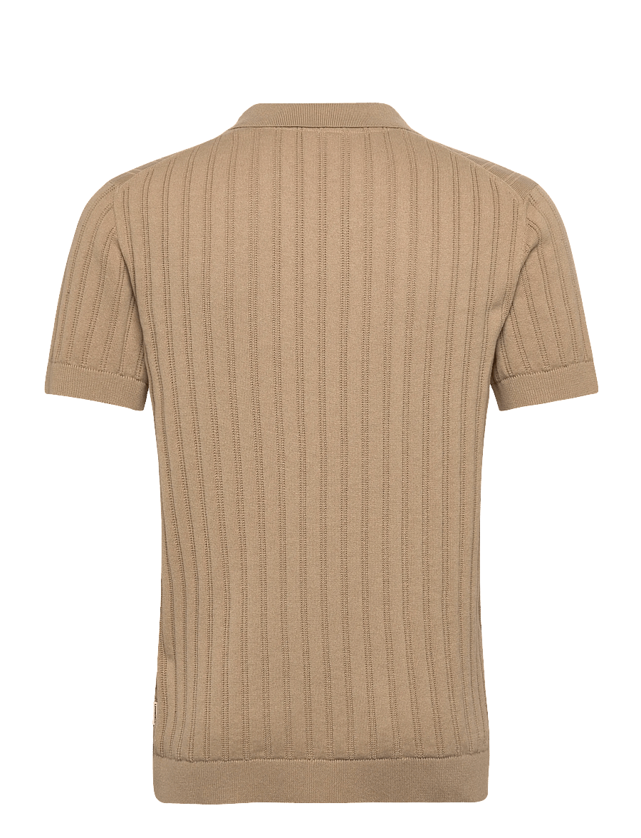 Lindbergh - Knitted S/S v-neck polo - gestrickte polohemden - sand - 1