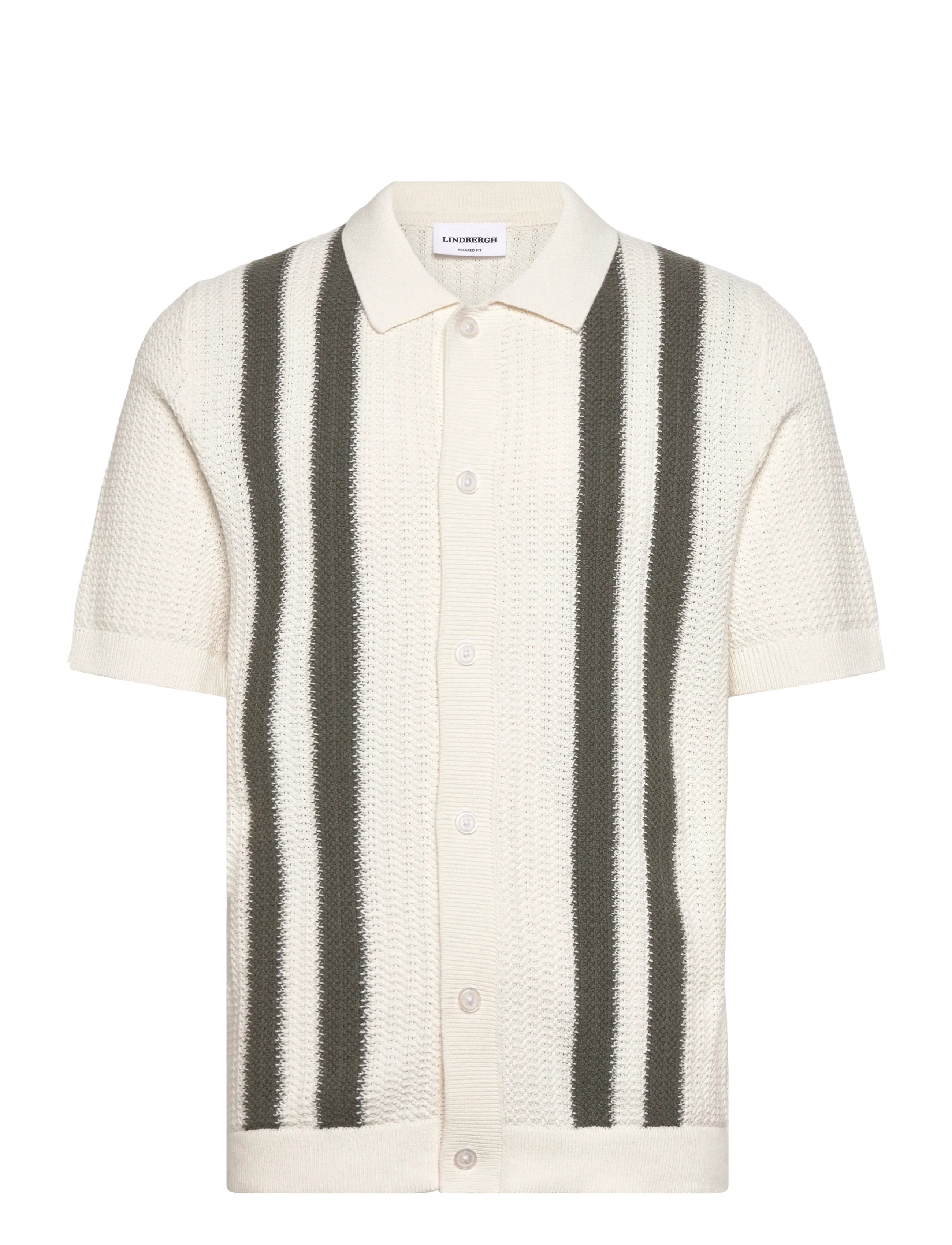 Lindbergh Knitted polo cardigan - Strik - ARMY MEL / cream