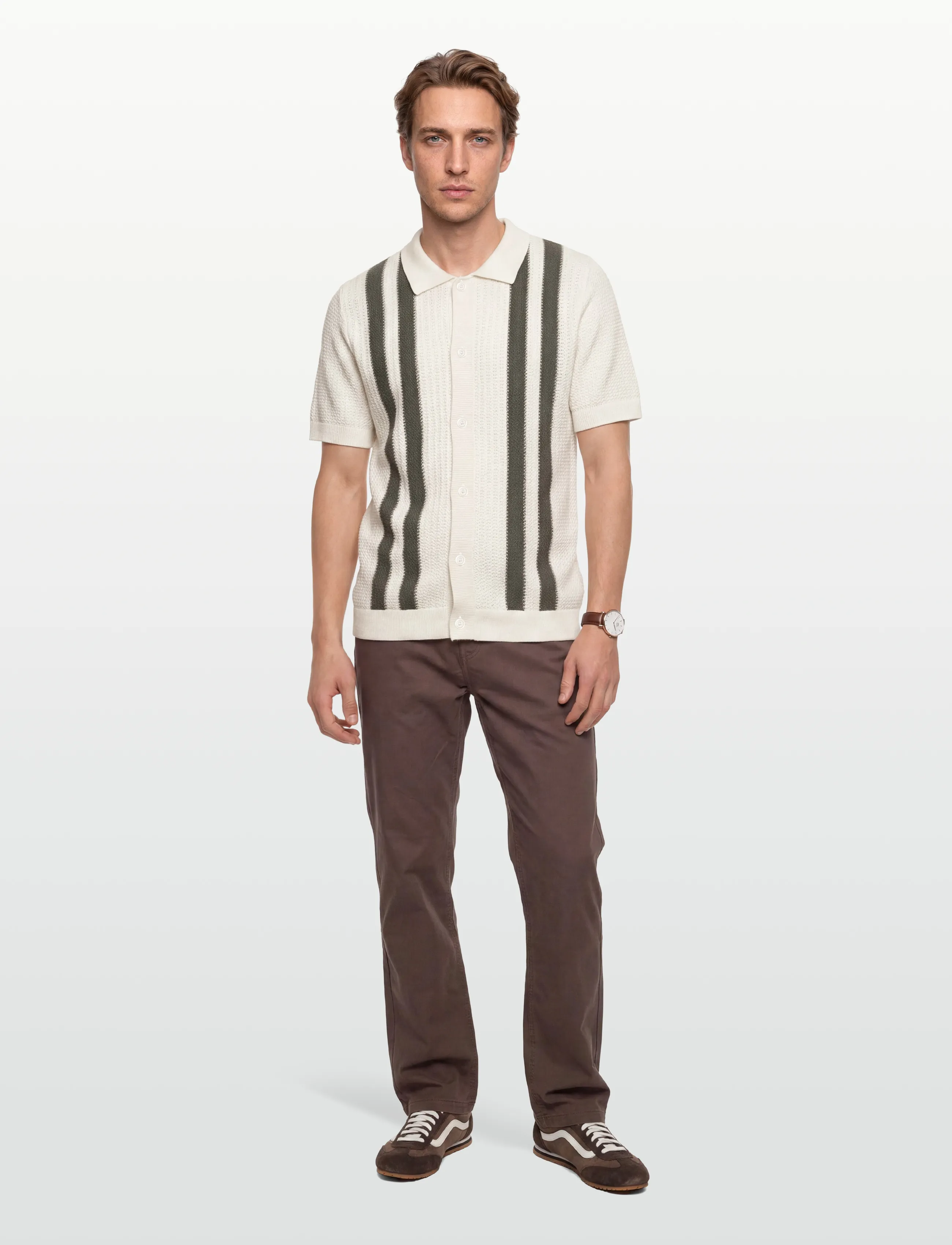 Lindbergh Knitted polo cardigan - Poloskjorter i strik med korte ærmer - ARMY MEL / cream
