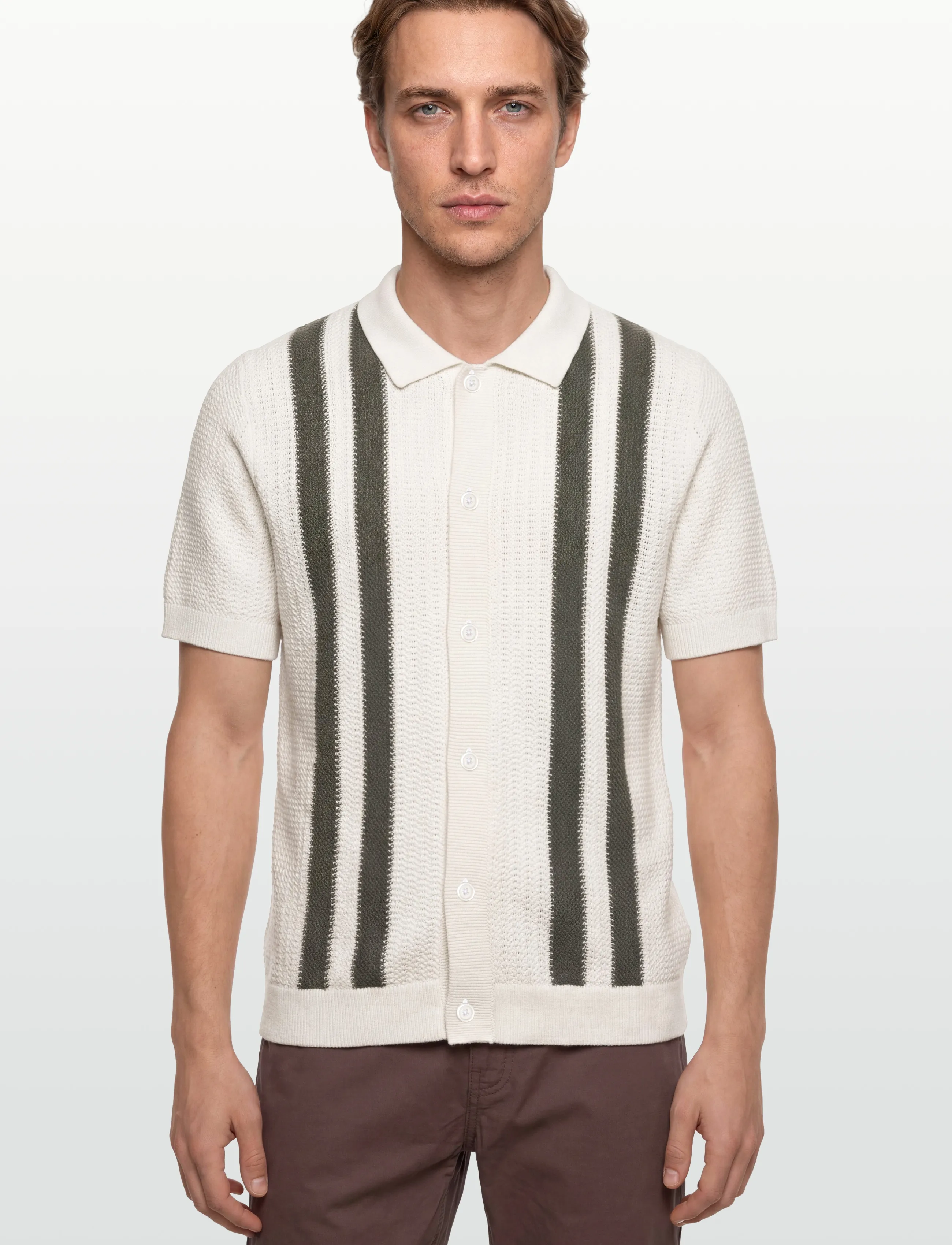Lindbergh - Knitted polo cardigan - megzti drabužiai - army mel - 3