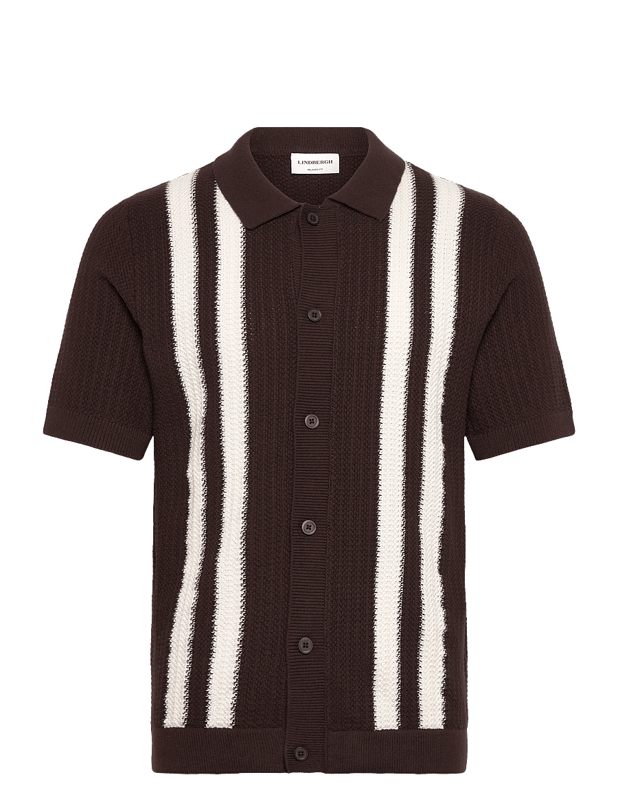 Lindbergh - Knitted polo cardigan - knitted polos - brown - 1