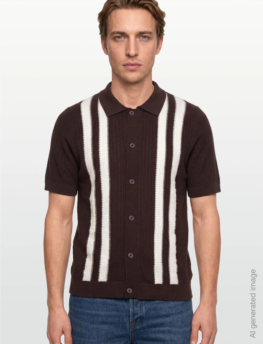 Lindbergh - Knitted polo cardigan - knitted polos - brown - 3