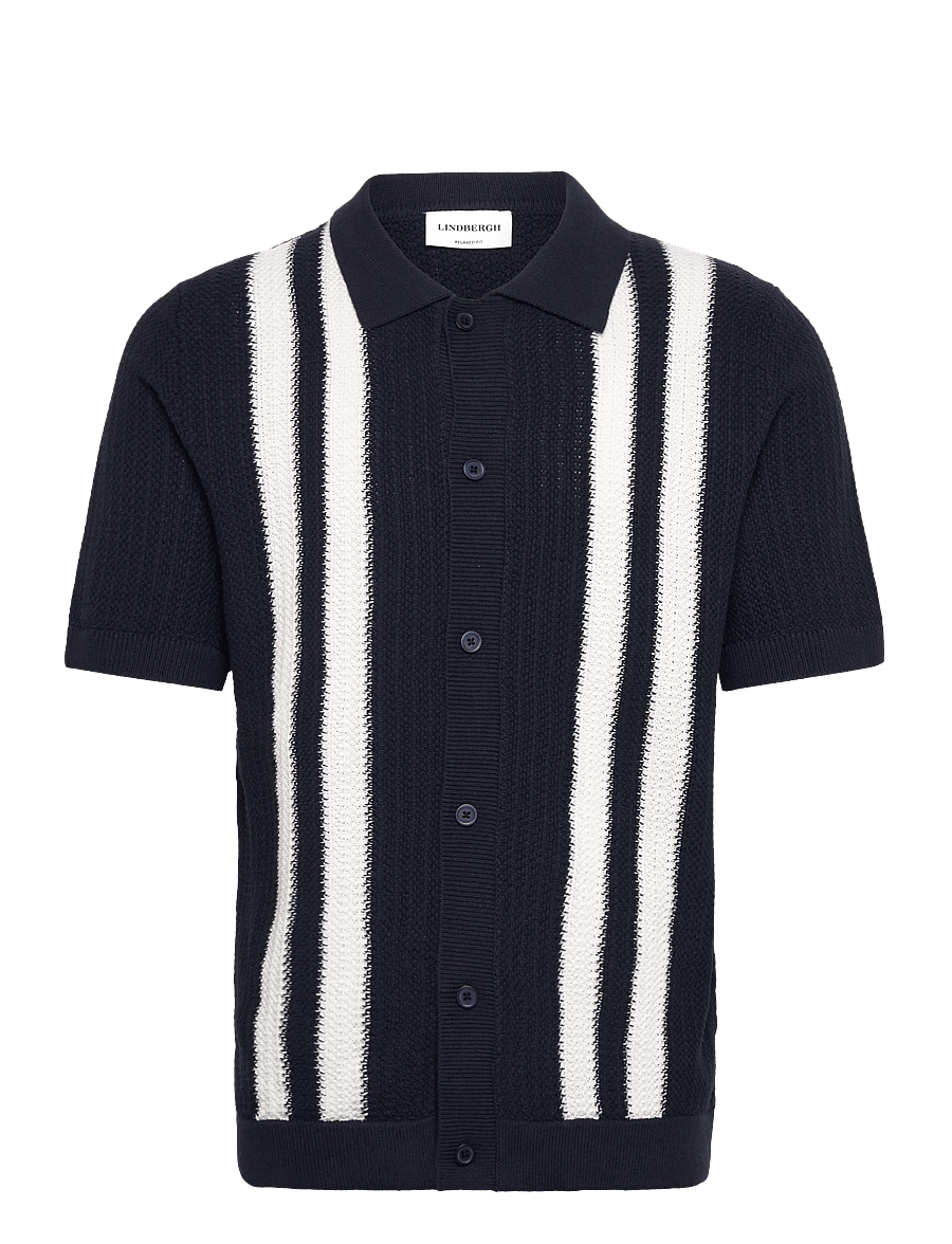 Lindbergh - Knitted polo cardigan - knitted polos - navy - 1