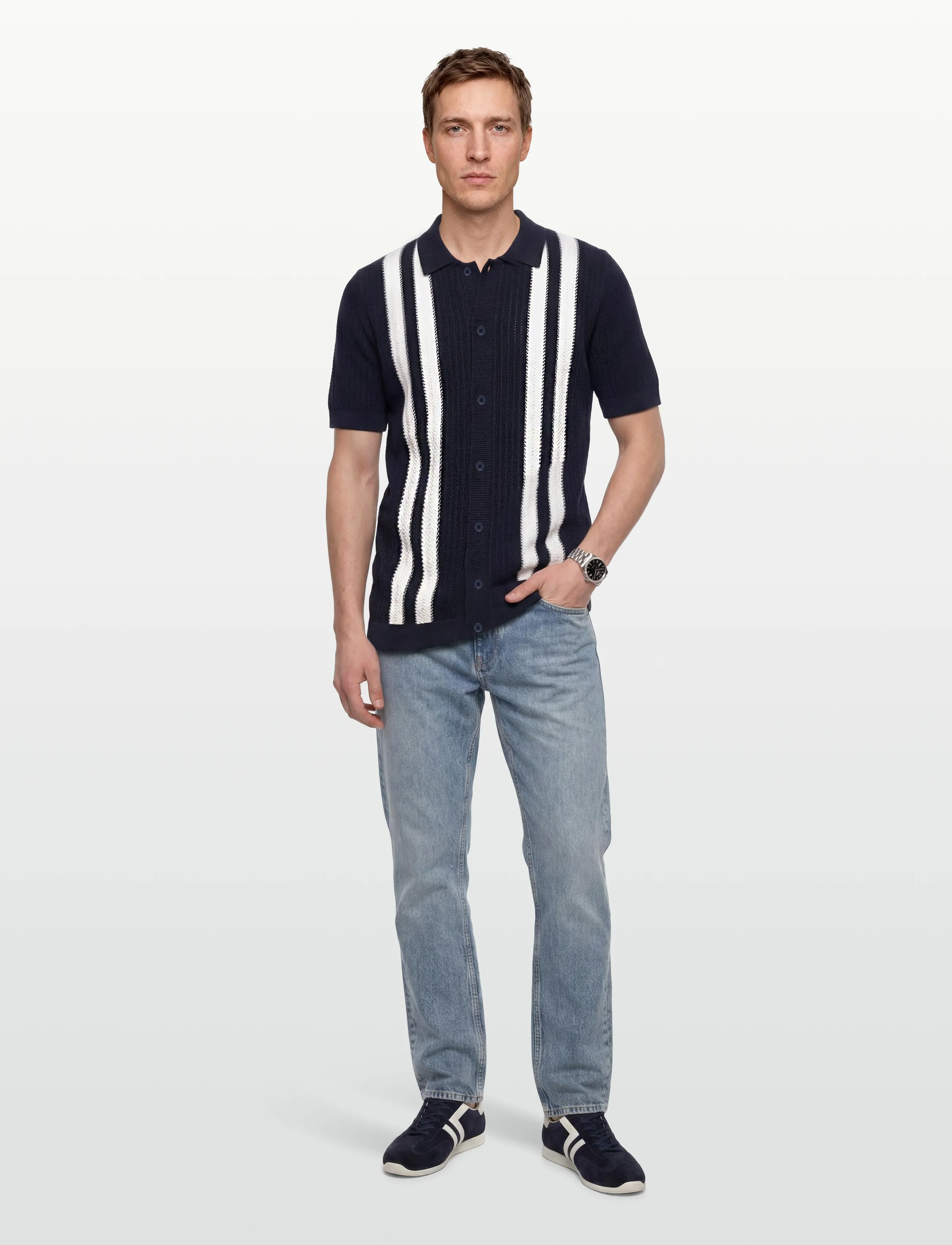 Lindbergh Knitted Polo Cardigan, M, Knitwear, Marineblau - Short Sleeve Polos, Männerswear