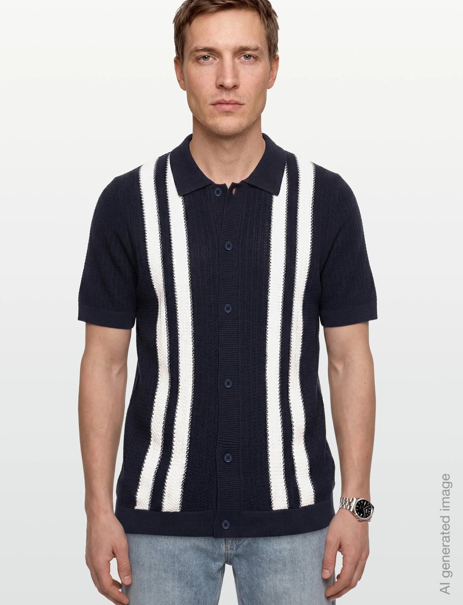Lindbergh - Knitted polo cardigan - knitted polos - navy - 3