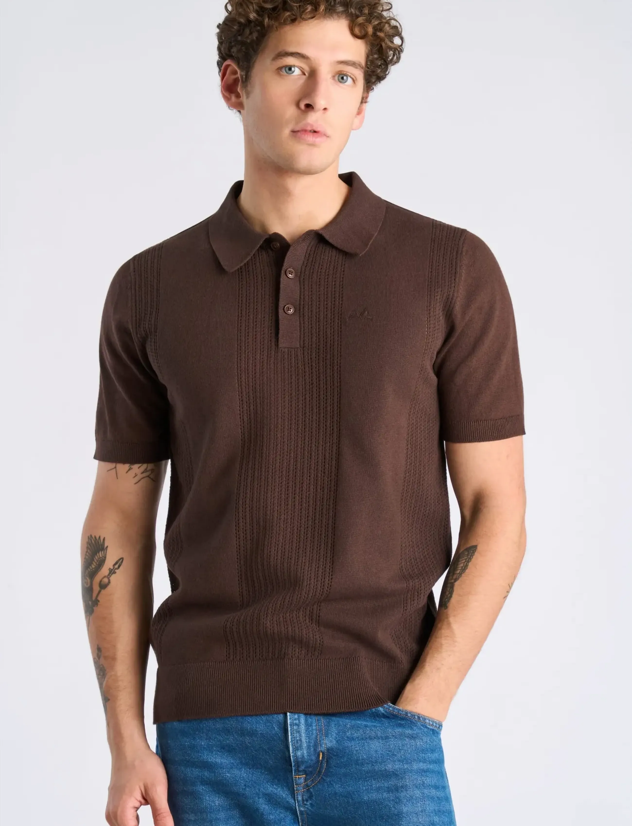 Lindbergh - Knitted polo shirt - kudumid - ebony brown - 3