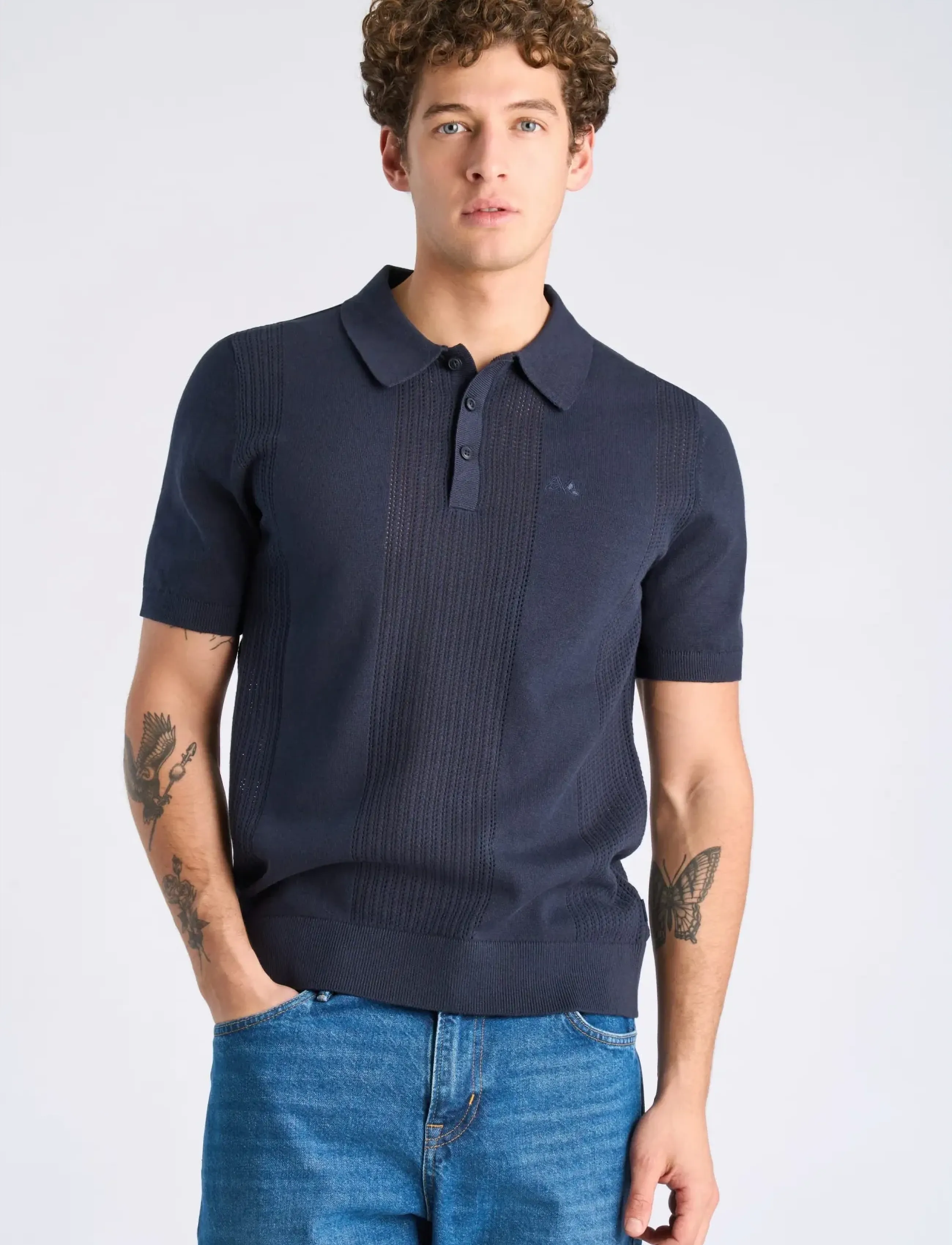 Lindbergh - Knitted polo shirt - mænd - navy - 3