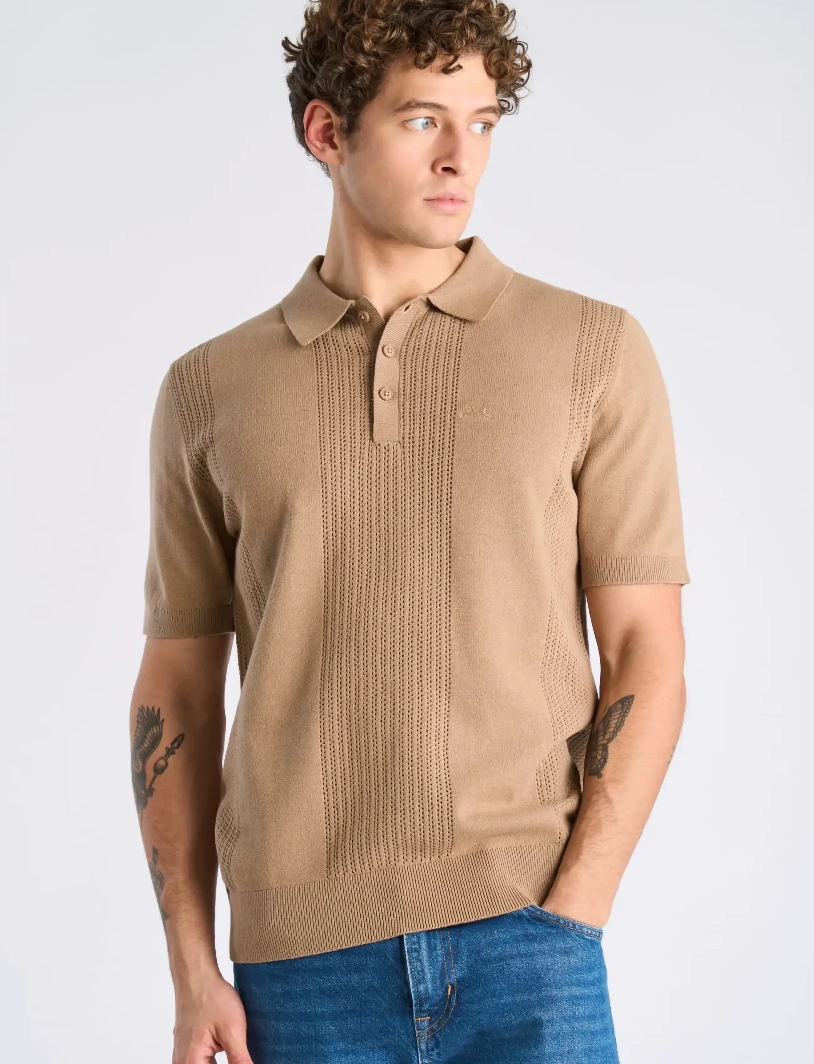 Lindbergh - Knitted polo shirt - mænd - sand - 3