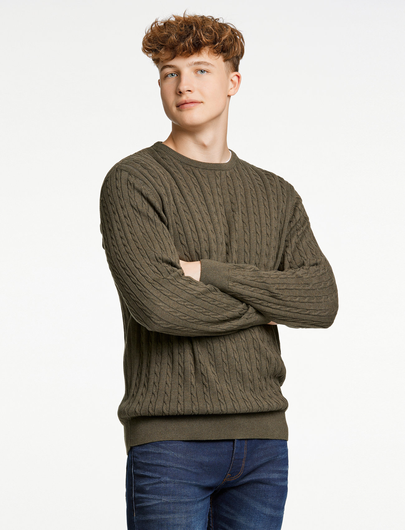 Lindbergh - O-neck cable knit - nordic style - army mel - 0