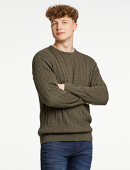 Lindbergh - O-neck cable knit - perusneuleet - army mel - 2