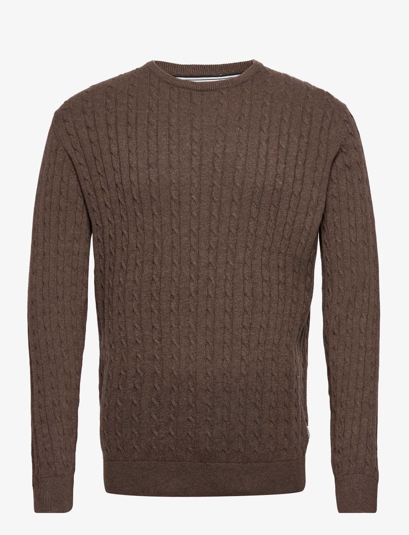 Lindbergh - O-neck cable knit - megzti laisvalaikio drabužiai - brown mel - 0