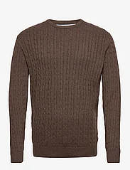Lindbergh - O-neck cable knit - megzti laisvalaikio drabužiai - brown mel - 0