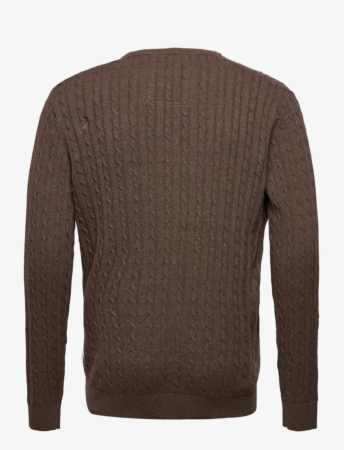 Lindbergh - O-neck cable knit - basic knitwear - brown mel - 1