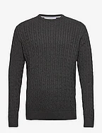 O-neck cable knit - CHARCOAL MEL