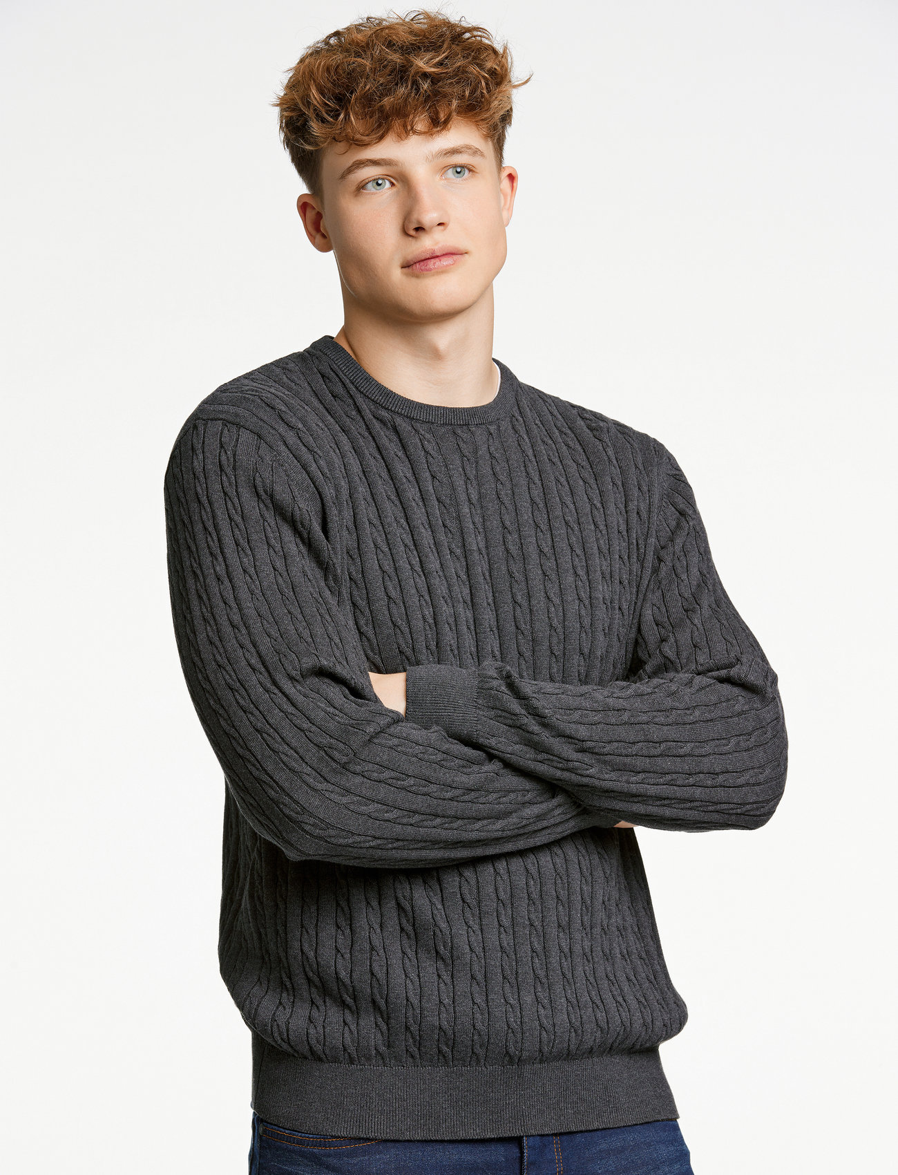 Lindbergh - O-neck cable knit - nordisk style - charcoal mel - 0