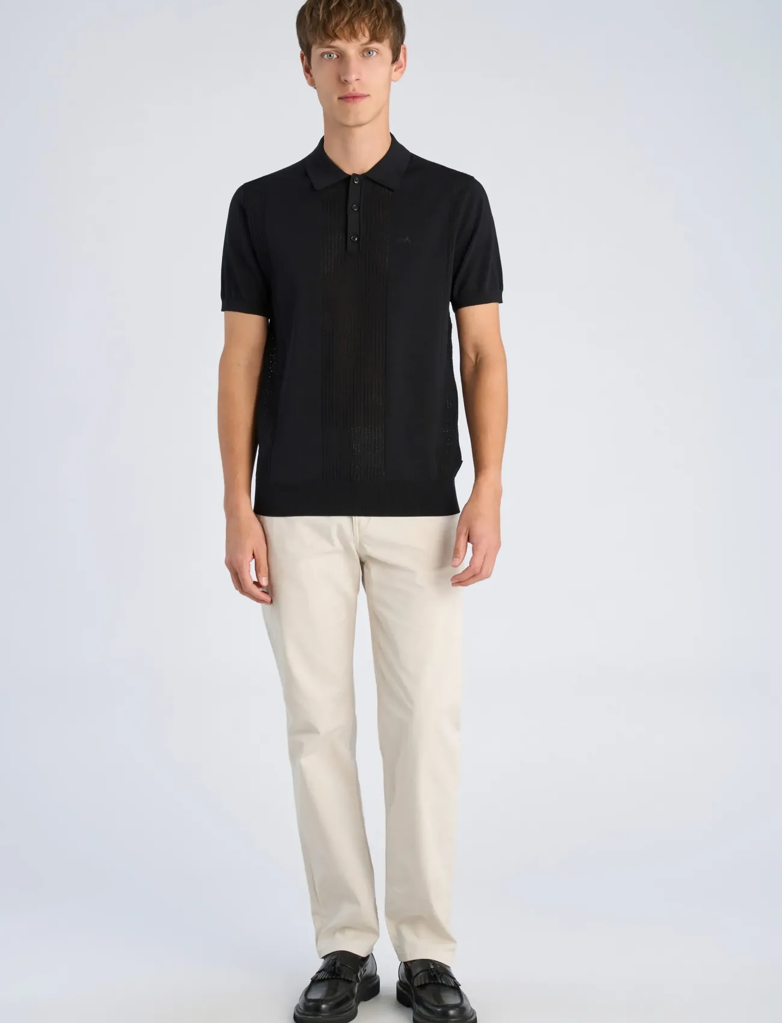 Lindbergh Structure Polo S/S, M, Polos, Schwarz - Short-sleeved, Männerswear