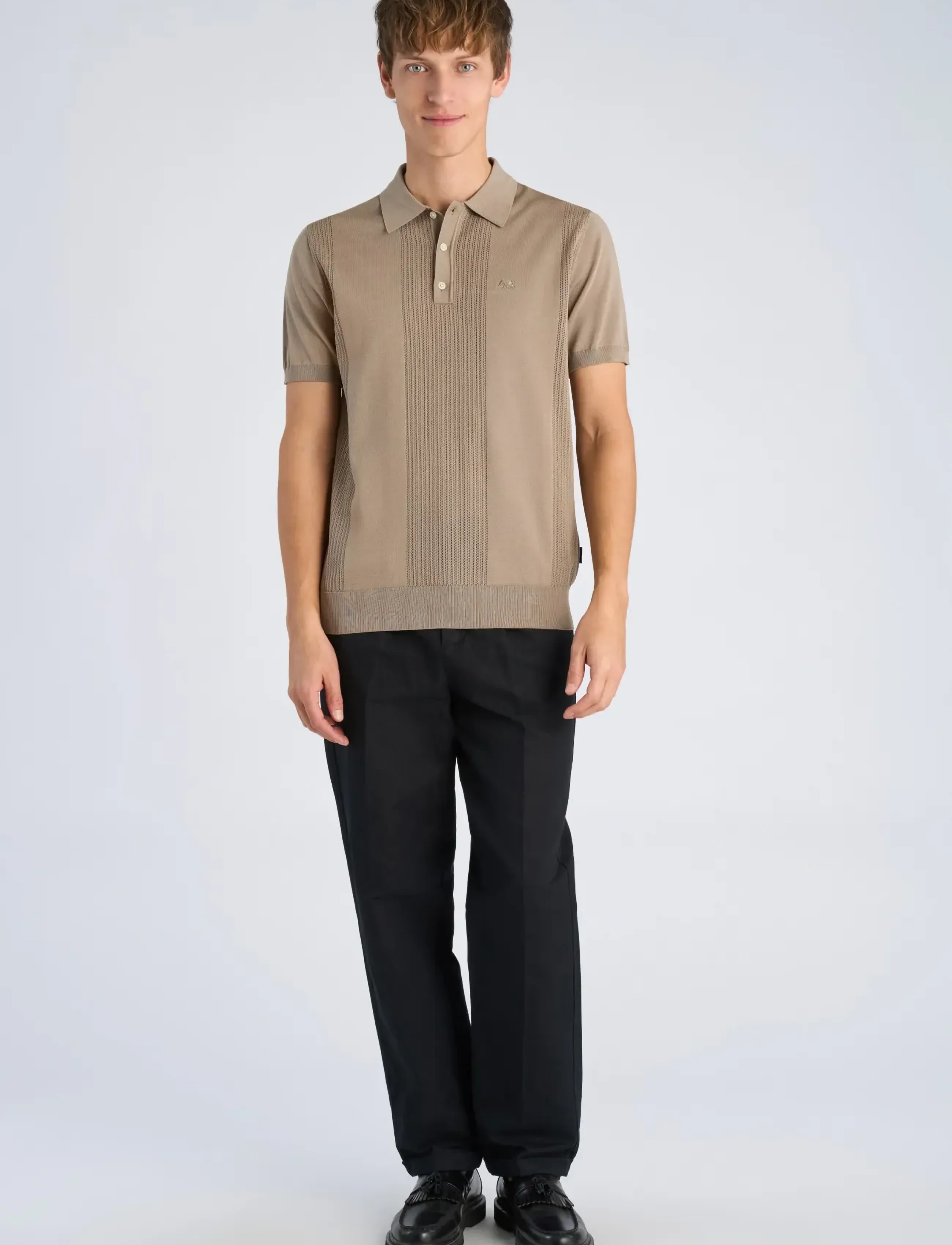 Lindbergh Structure Polo S/S, L, Beige, Poloer > Kortærmede, Herre