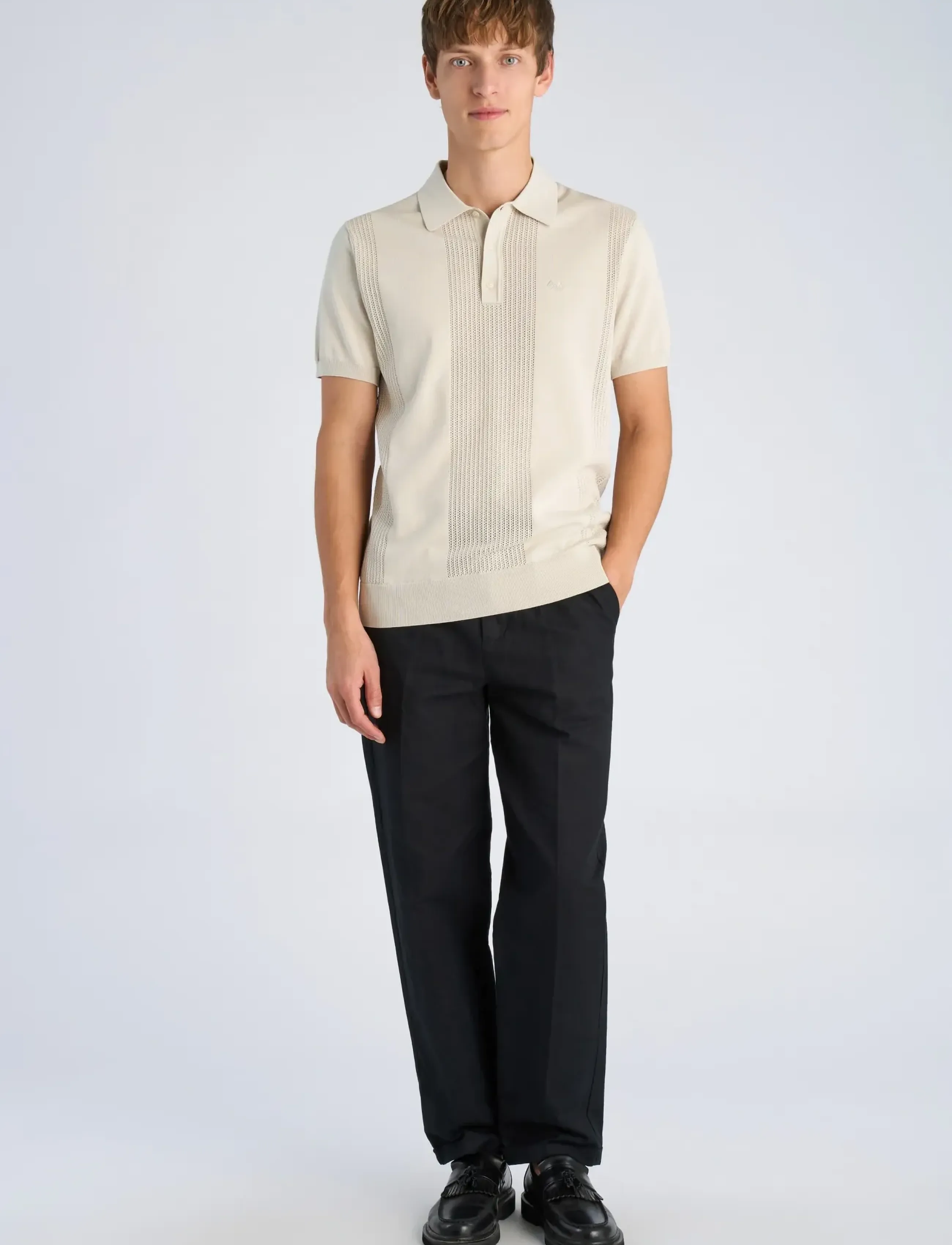 Lindbergh Structure polo S/S - Pikeepaidat - SMOKE WHITE / cream