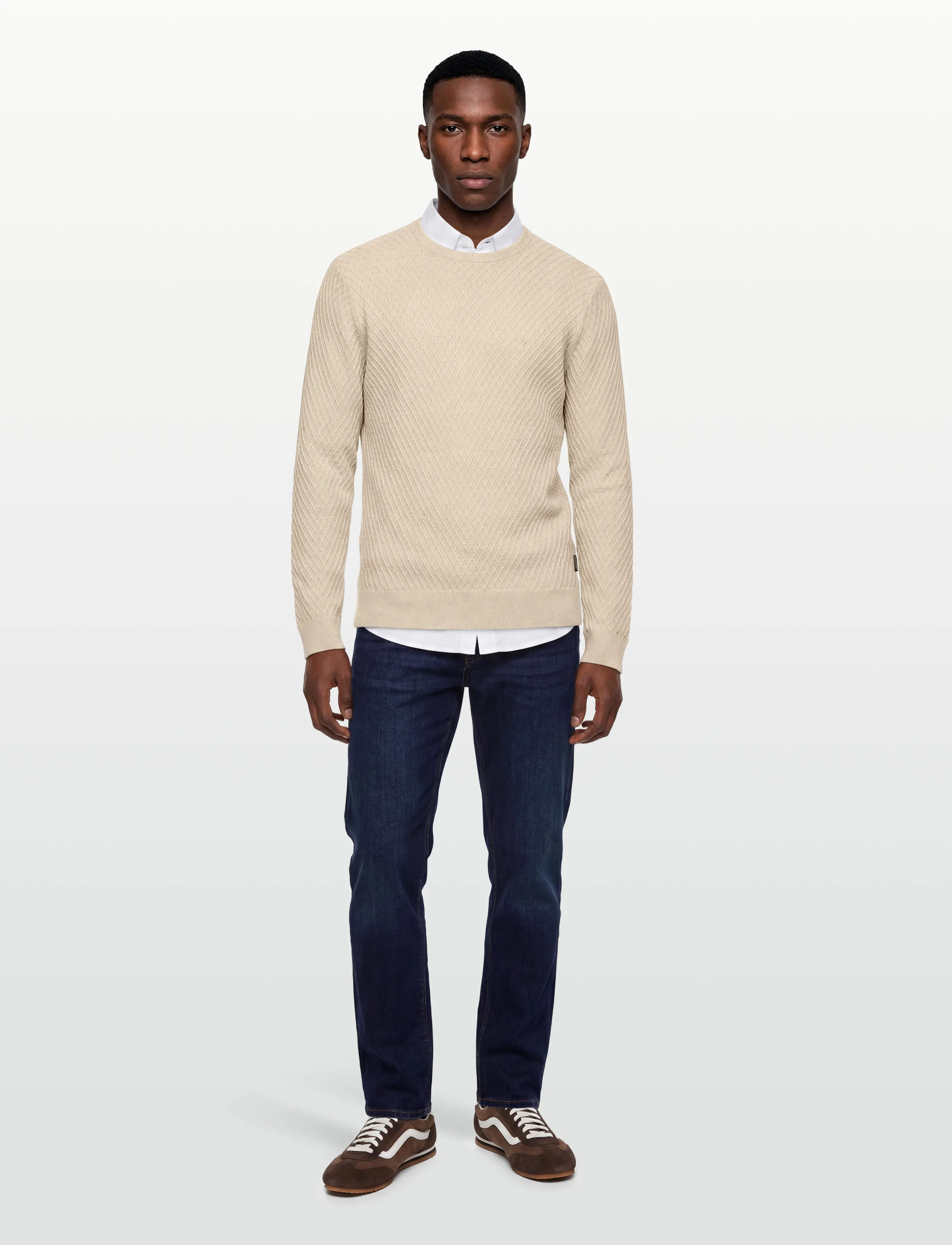 Lindbergh Cable Knit Jumper, Mænd, Kabelstrikket Jumper, Cream, Str: XL