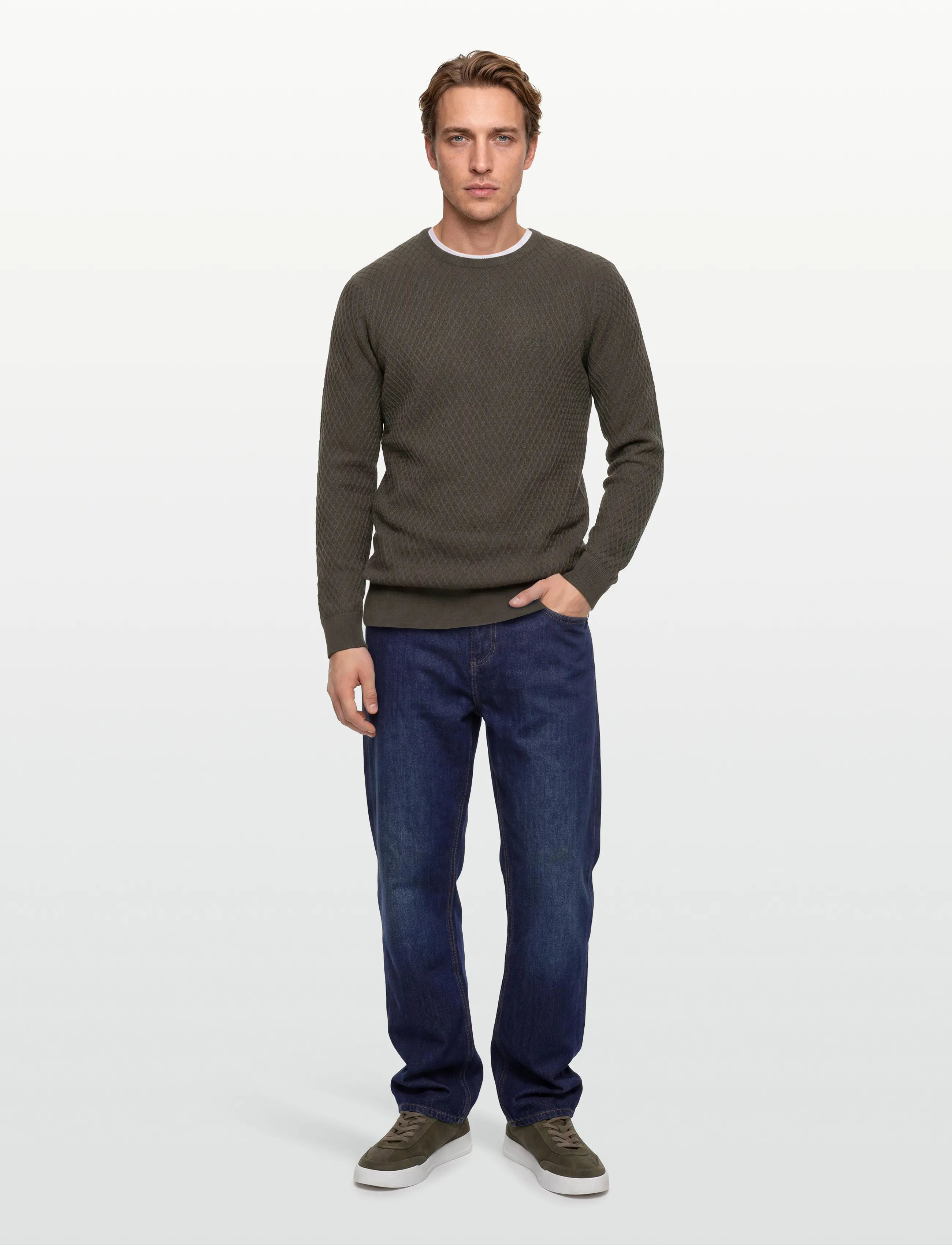 Lindbergh Cable Knit Jumper, Mænd, Kabelstrikket Jumper, Kakigrøn, Str: XXL