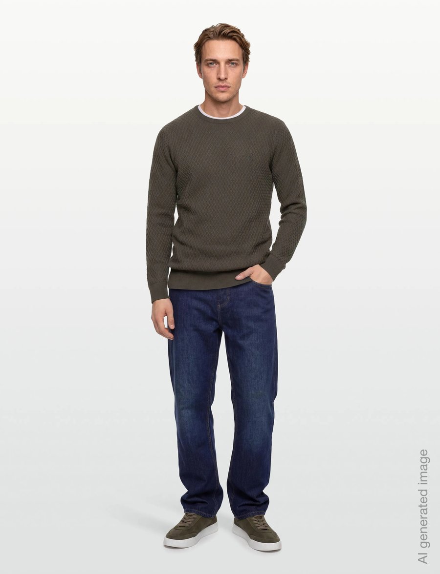 Lindbergh - Cable knit jumper - rund hals - dk army - 0