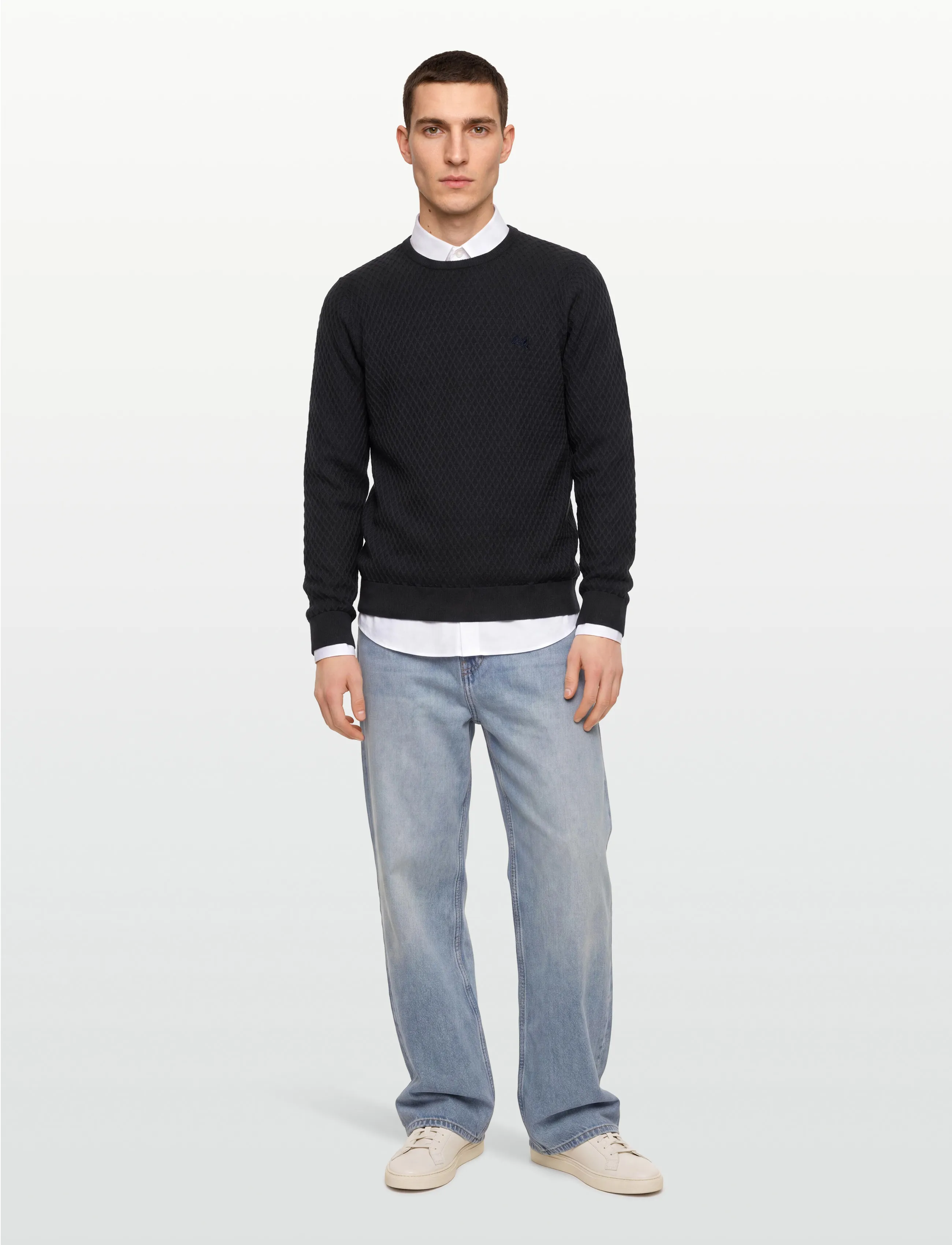 Lindbergh Cable Knit Jumper, Mænd, Kabelstrikket Jumper, Navy, Str: L