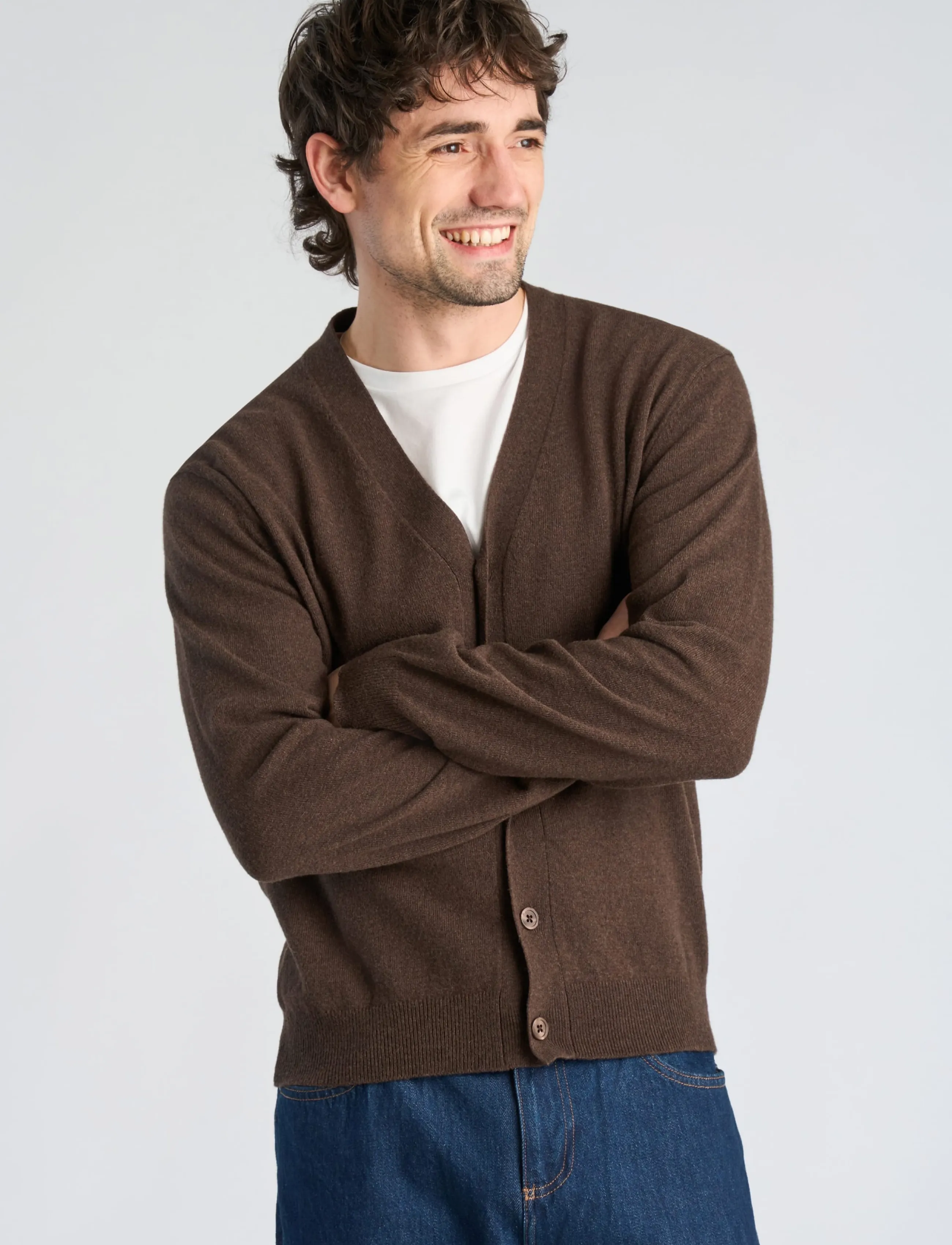 Lindbergh - Recycled lambswool mix jumper - cardigans - brown mel - 3
