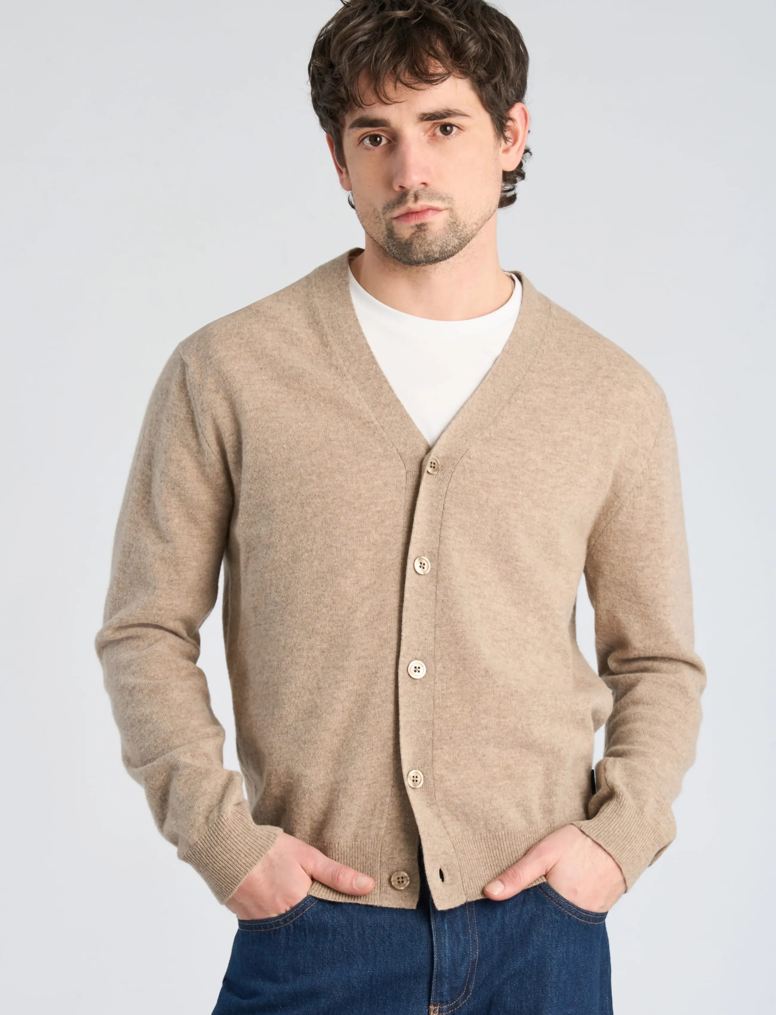 Lindbergh - Recycled lambswool mix jumper - cardigans - lt sand mel - 3