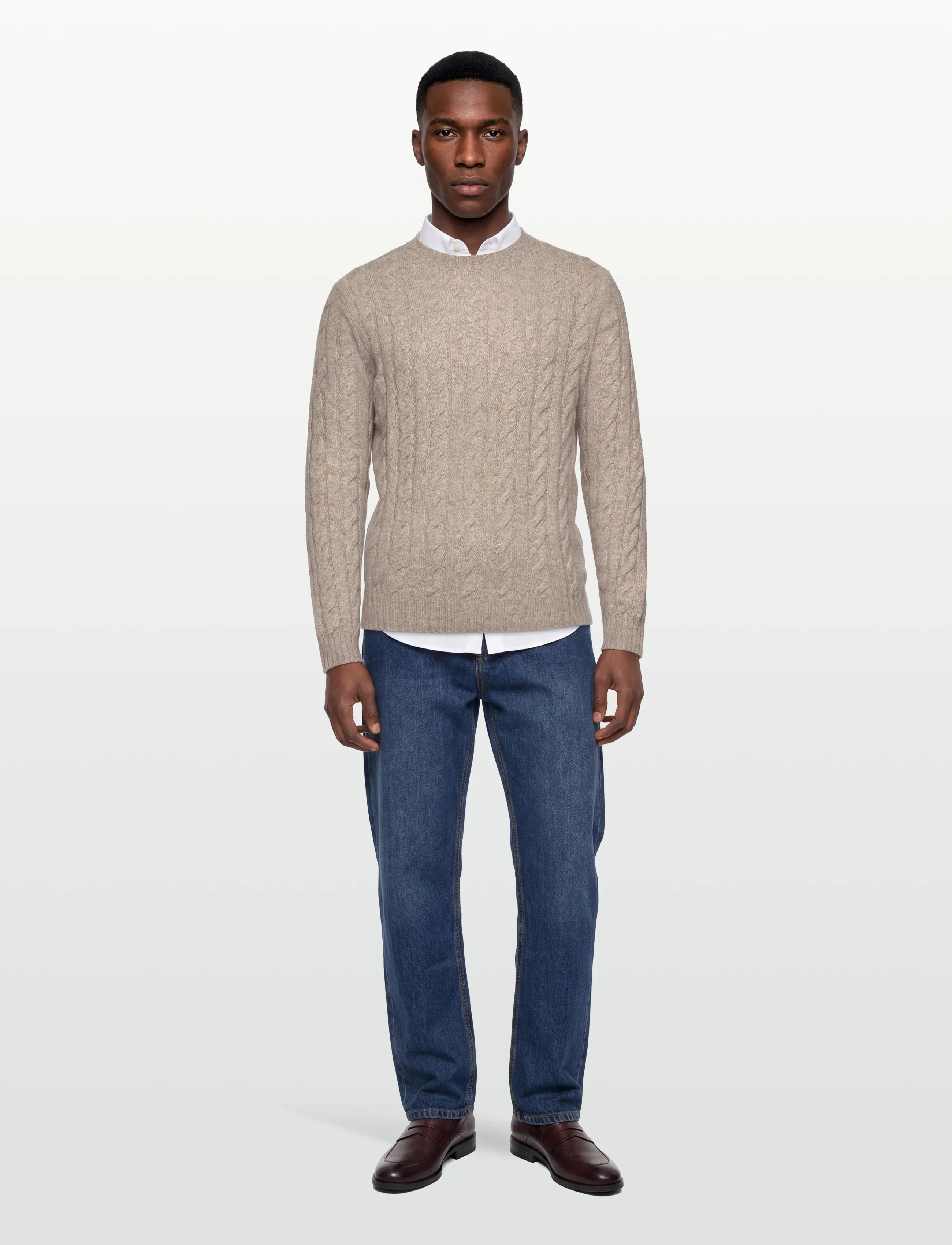 Lindbergh O-Neck Jumper / Style 7560O-Neck Jumper / Style 7560, Mænd, Kabelstrikket O-hals Jumper, Beige, Str: XXL