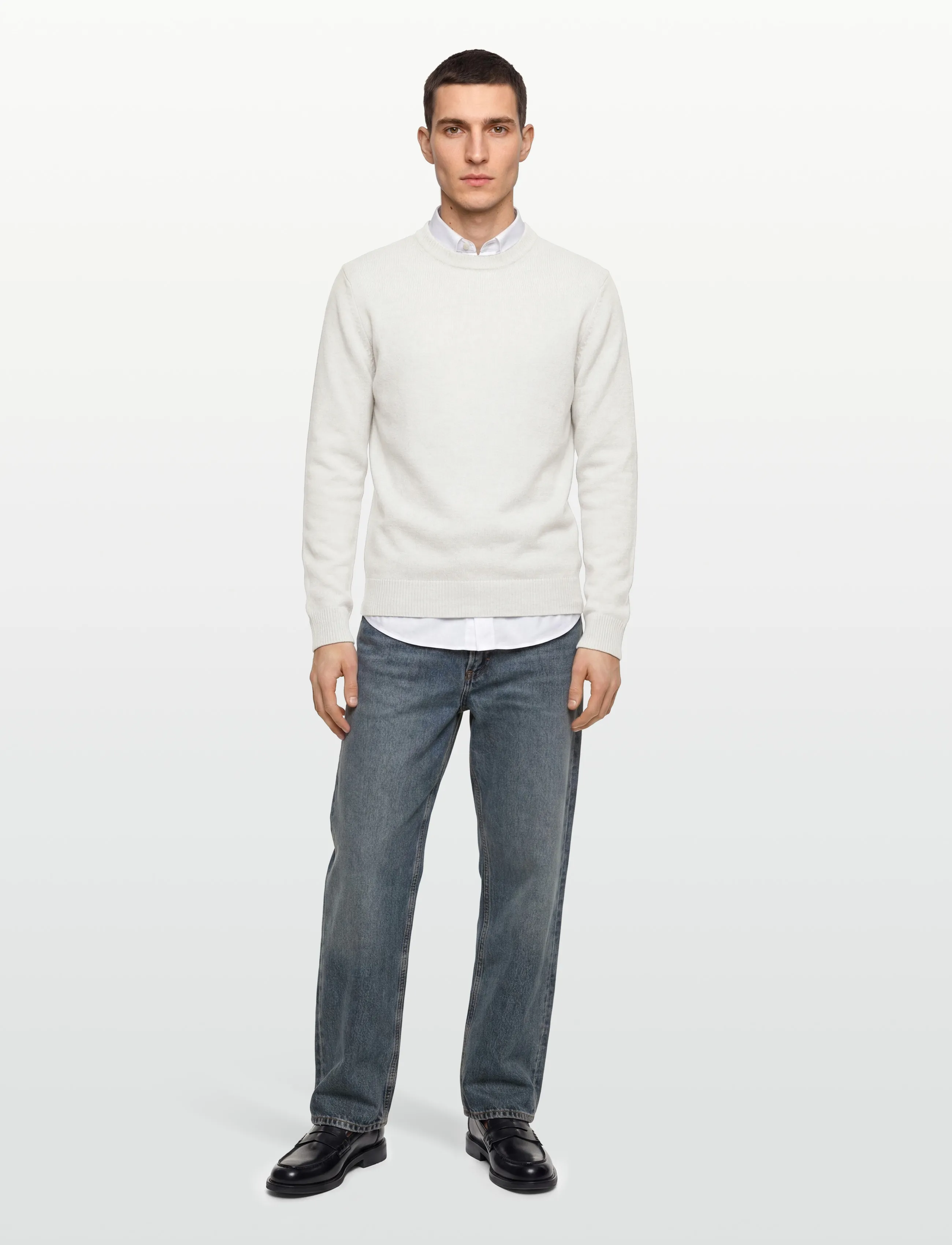 Lindbergh O-Neck Jumper / Style 7553O-Neck Jumper / Style 7553, Mænd, Ståhals Striktrøje, Hvid, Str: L