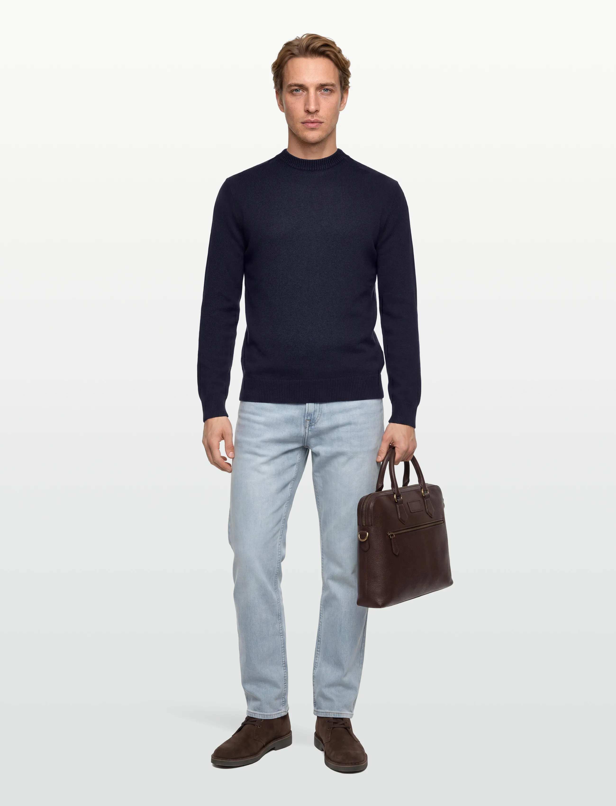 Lindbergh O-Neck Jumper / Style 7553O-Neck Jumper / Style 7553, Mænd, Ståhals Striktrøje, Navy, Str: XXL