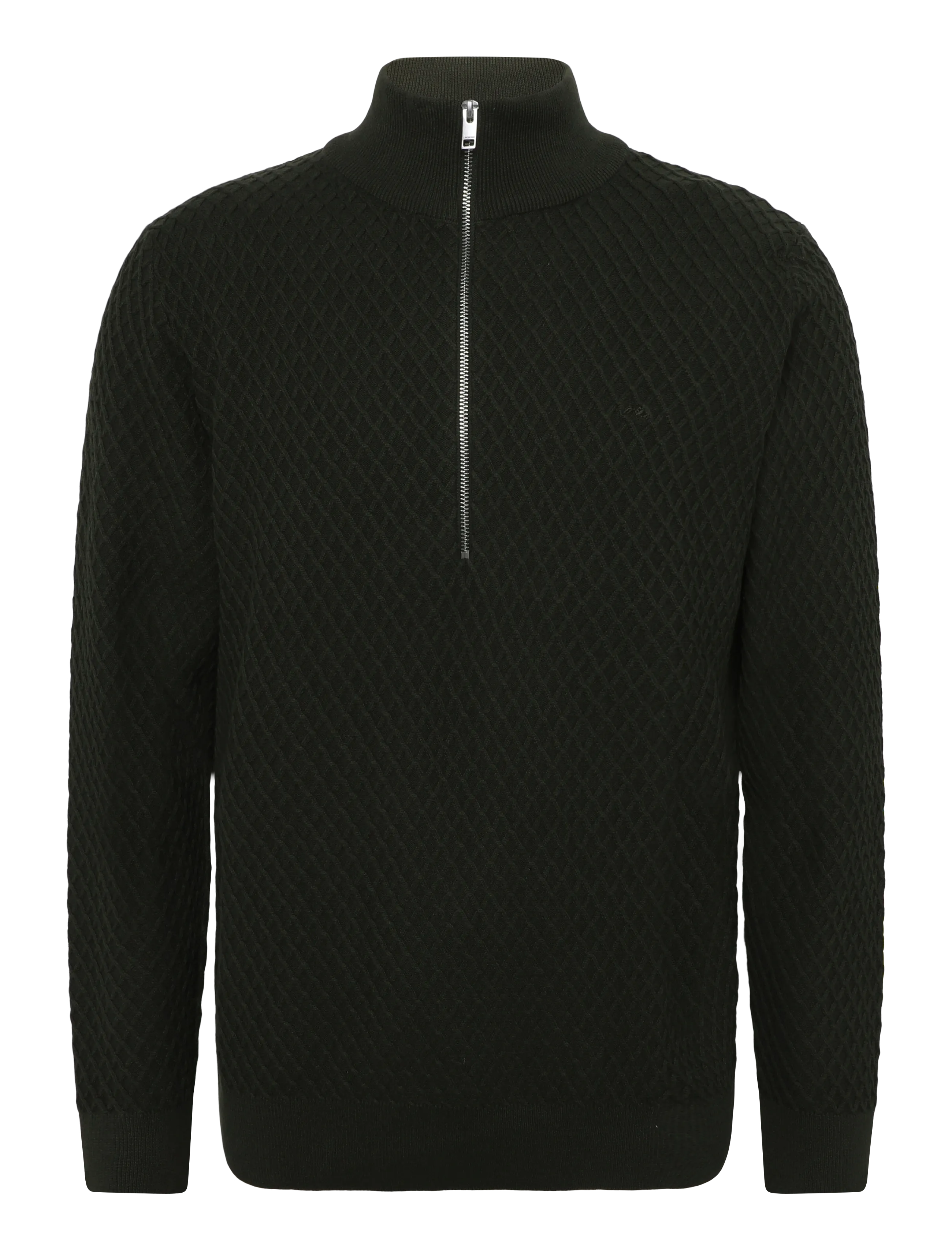 Lindbergh Half zip cable knit jumper - Riided - DK ARMY / khaki/green