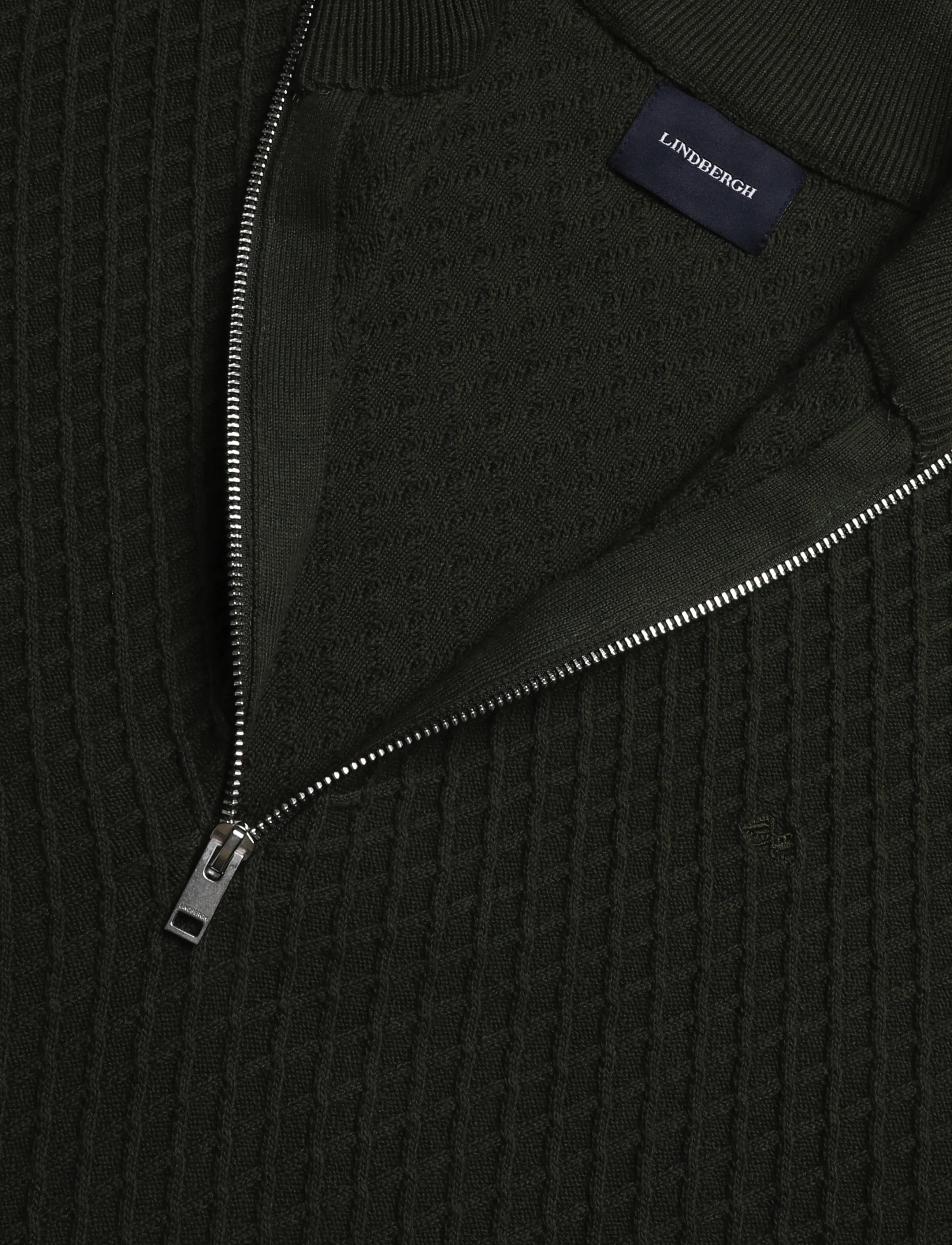 Lindbergh - Half zip cable knit jumper - dk army - 2