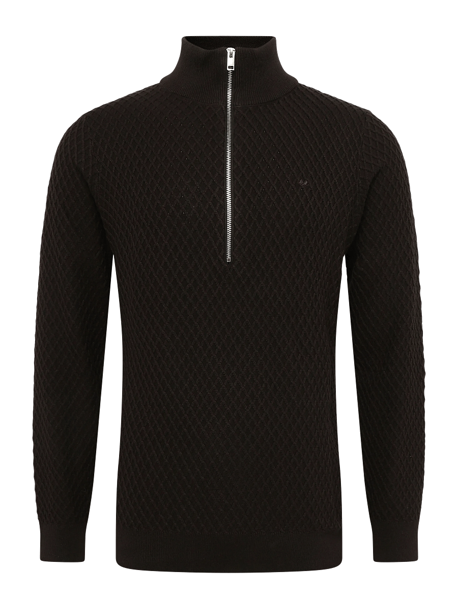 Lindbergh - Half zip cable knit jumper - halfzip strik - dk brown mel - 0