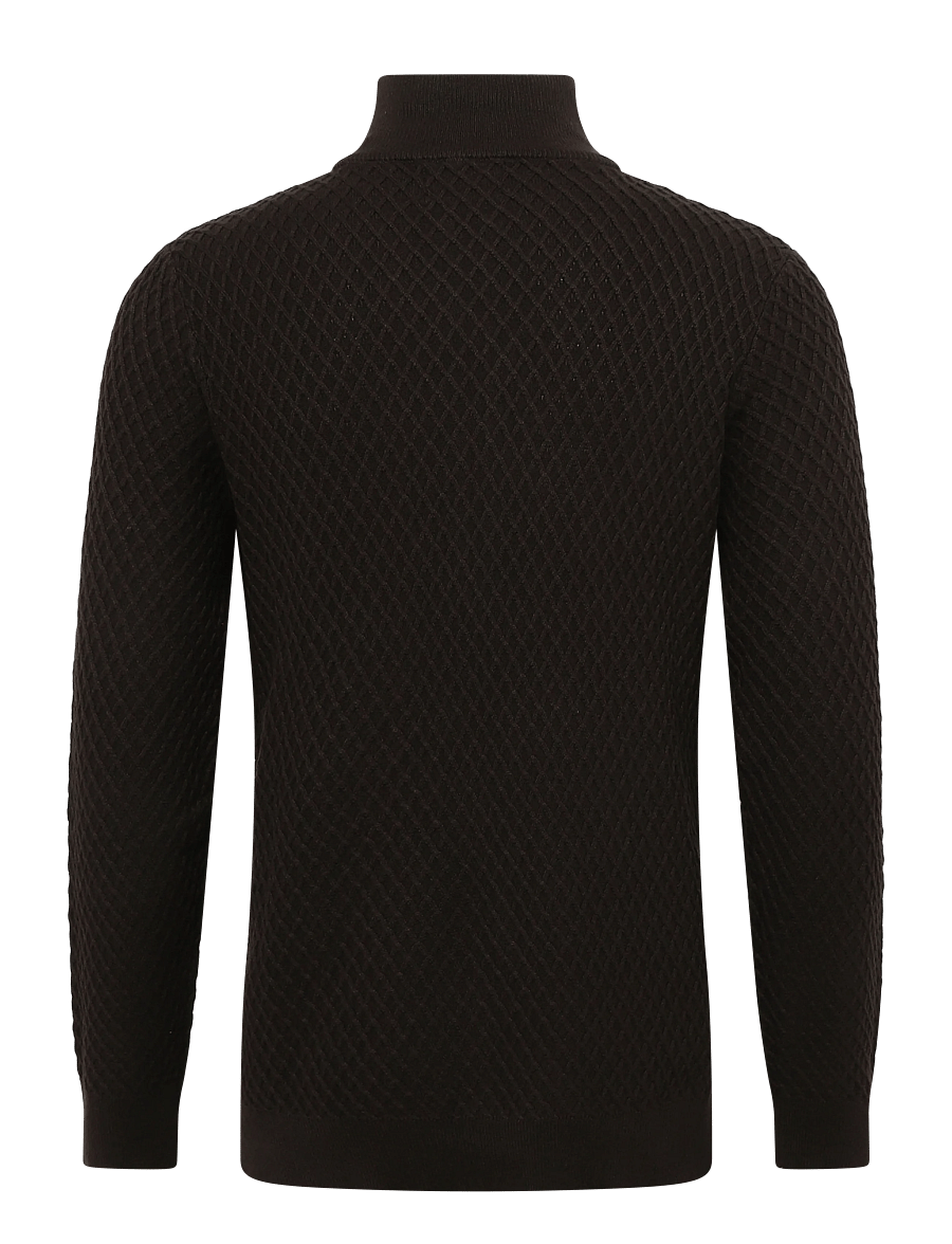 Lindbergh - Half zip cable knit jumper - halfzip strik - dk brown mel - 1