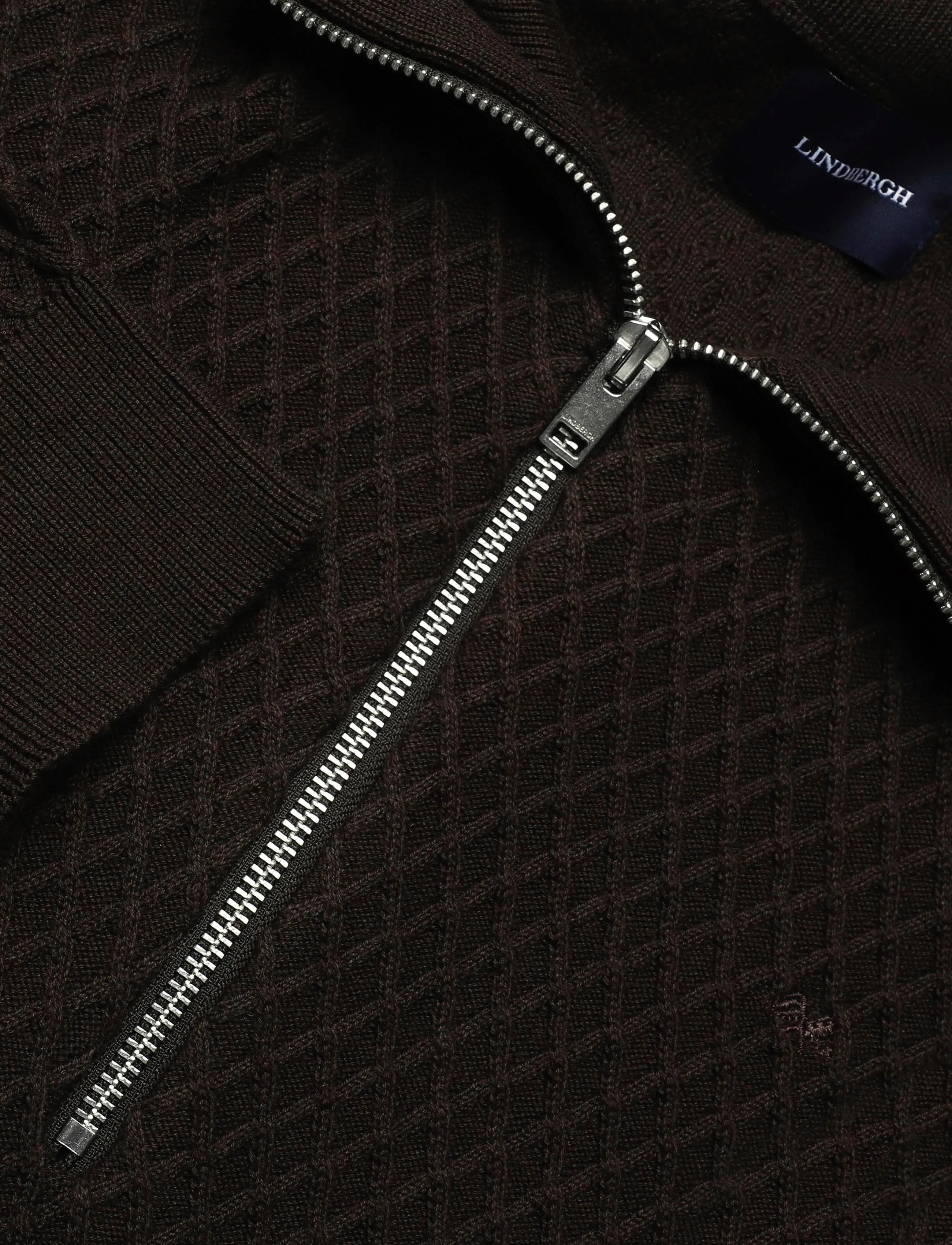 Lindbergh - Half zip cable knit jumper - halfzip strik - dk brown mel - 2