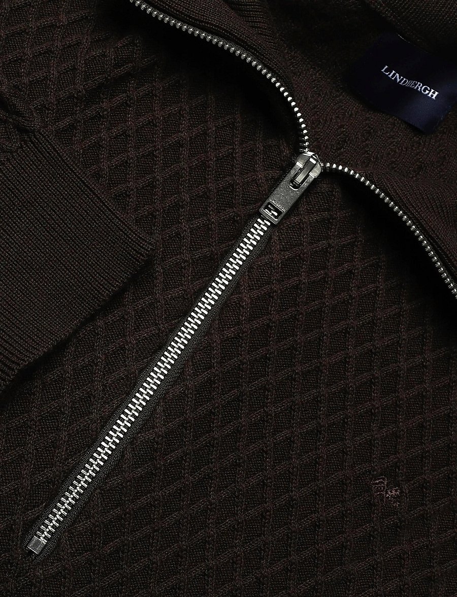 Lindbergh - Half zip cable knit jumper - halfzip strik - dk brown mel - 2