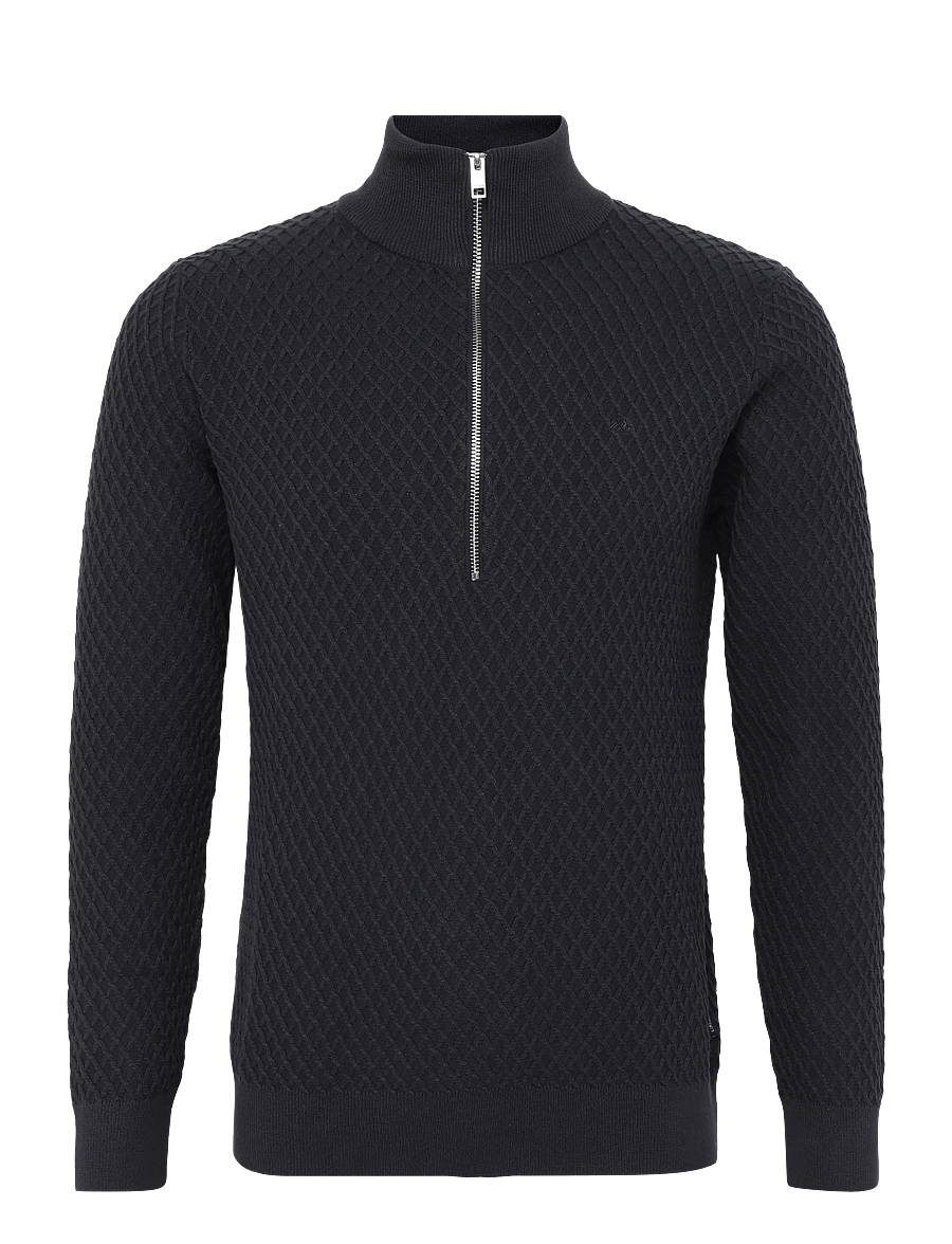 Lindbergh - Half zip cable knit jumper - half zip jumpers - dk navy - 0