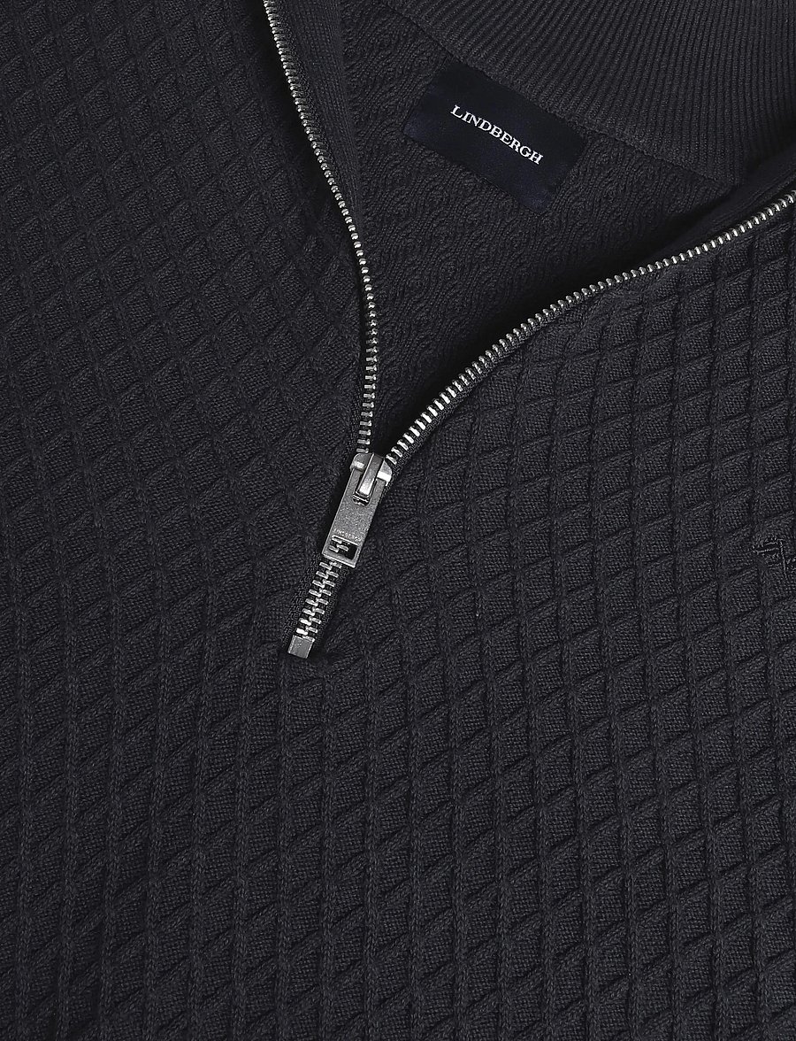 Lindbergh - Half zip cable knit jumper - half zip jumpers - dk navy - 2