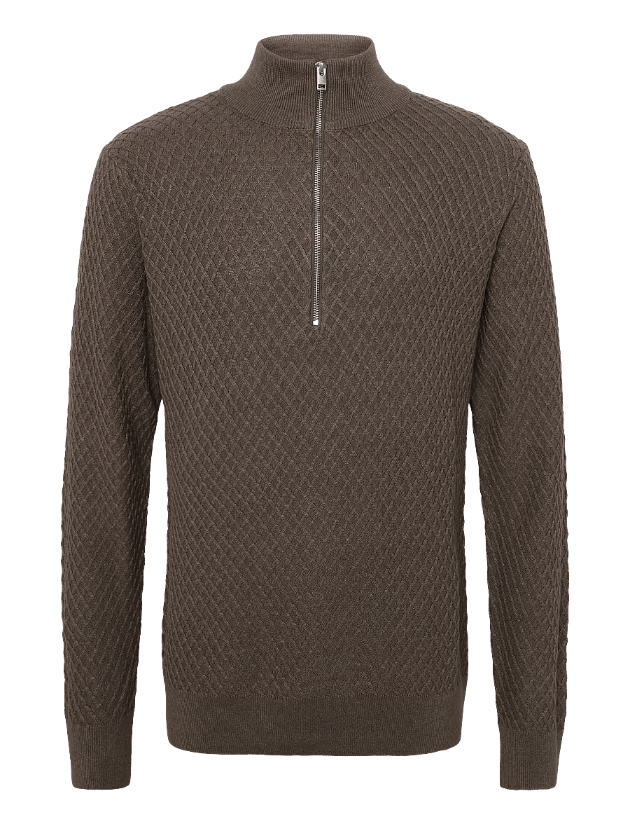 Lindbergh - Half zip cable knit jumper - halfzip strik - dk sand mel - 0