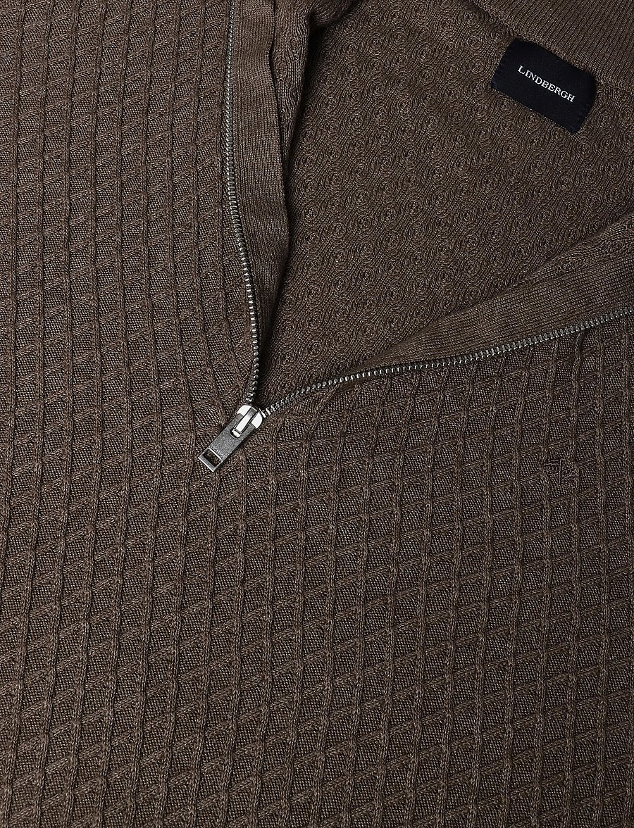 Lindbergh - Half zip cable knit jumper - halfzip strik - dk sand mel - 2