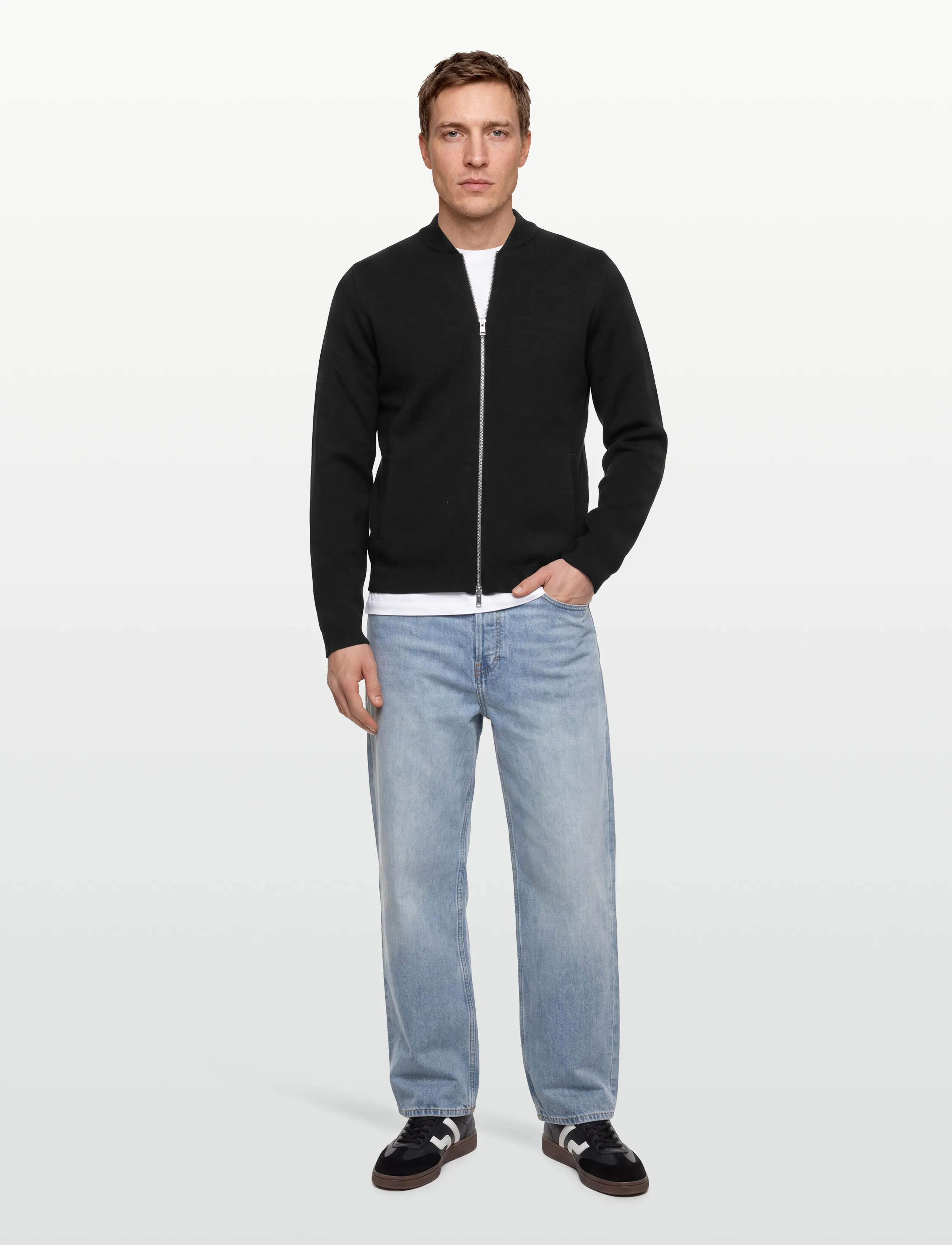 Lindbergh Zip Through Cardigan, Mænd, Lynlås Bomber Cardigan, Sort, Str: XL