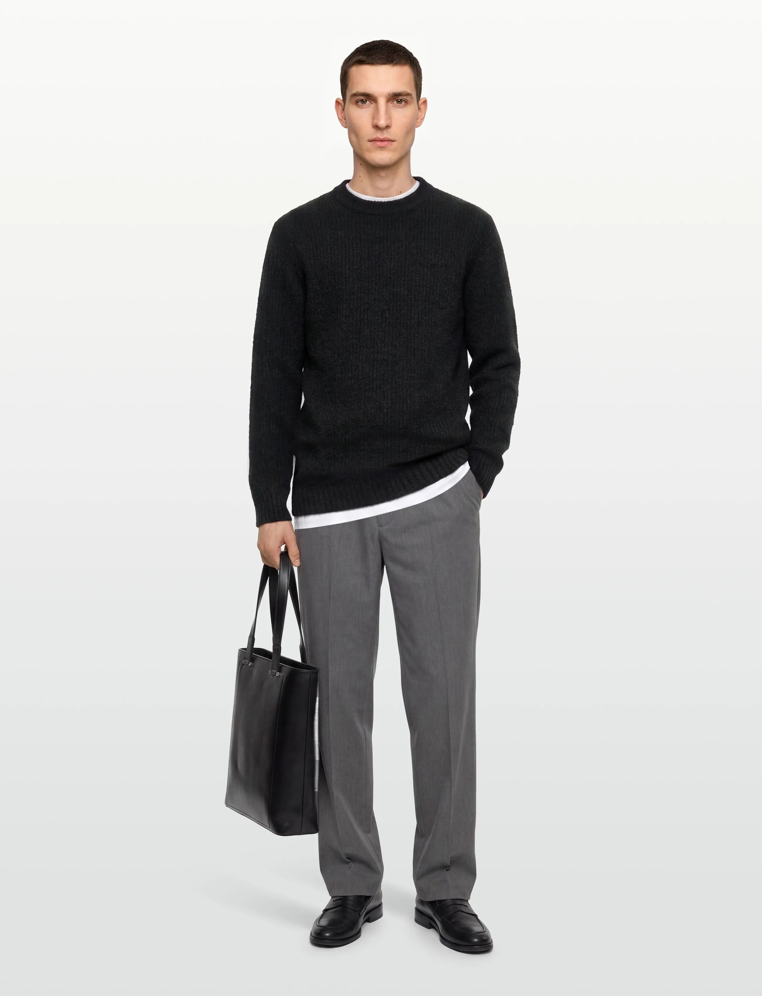Lindbergh Structure Knit Jumper, XL, Black, Strik > Runde Halse, Herre